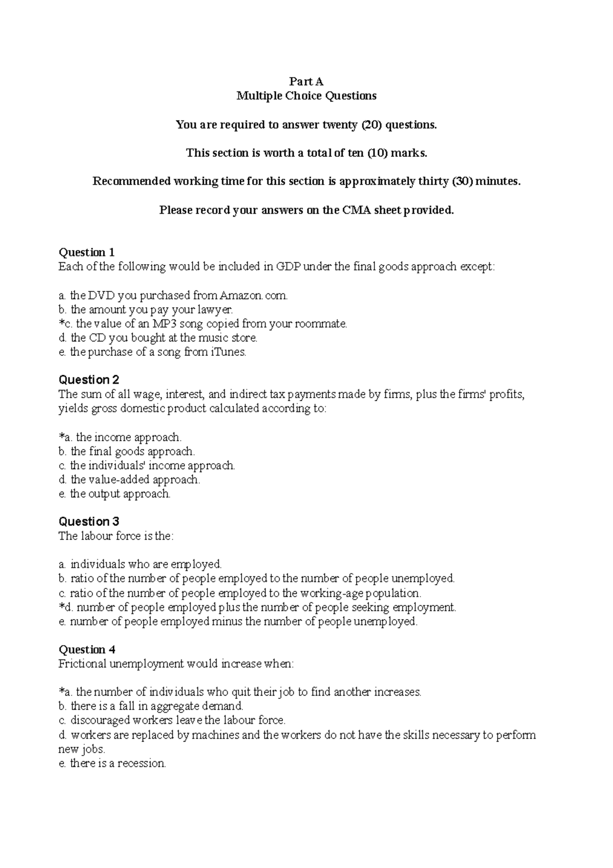 Sample/practice exam 2015, questions and answers - Part A Multiple ...