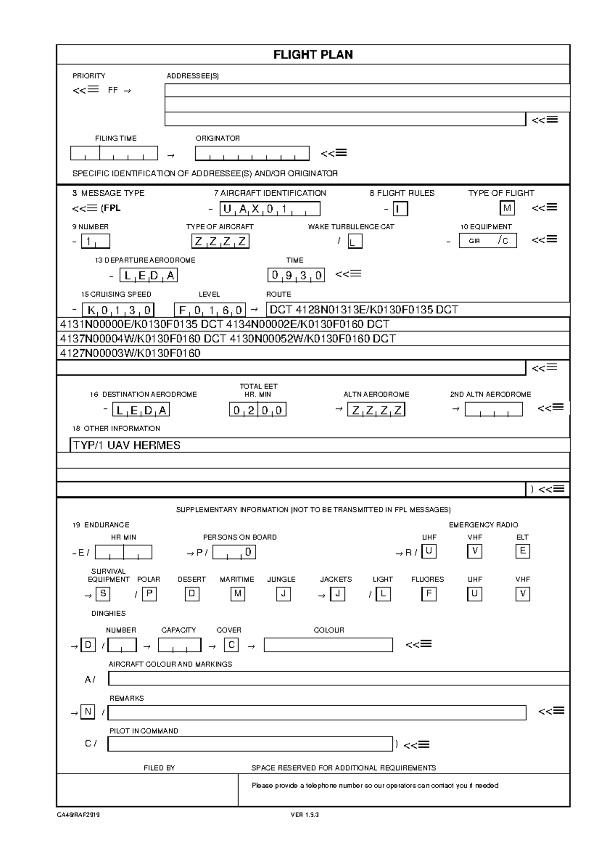 Planvuelo - Trabajo - FLIGHT PLAN PRIORITY ADDRESSEE(S) FF → FILING ...