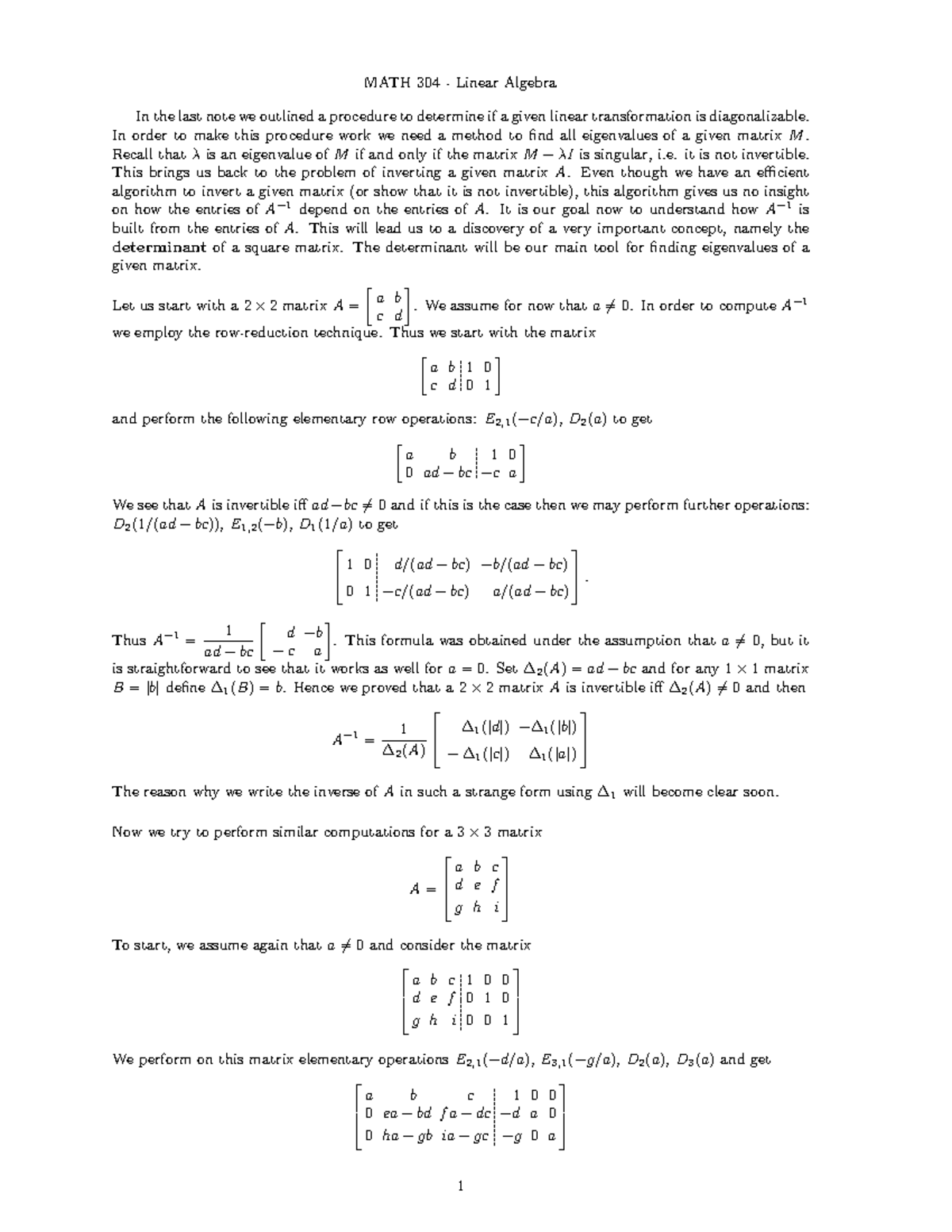 19 - 18.pdf - MATH 304 - Linear Algebra In The Last Note We Outlined A ...