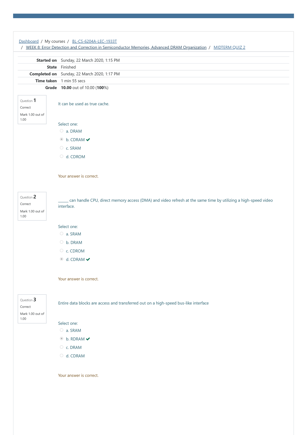 Midterm QUIZ 2 Attempt review - Dashboard / My courses / BL-CS-6204A ...