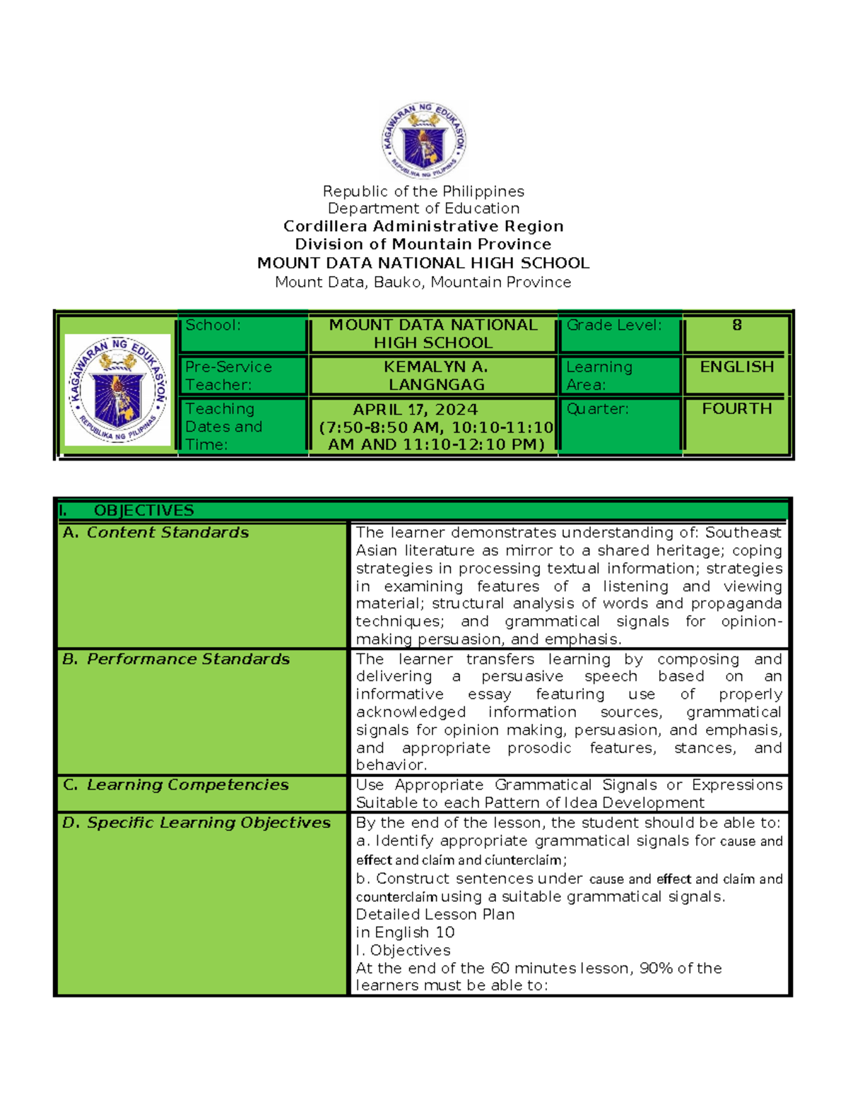 Grammatical Signals Print - Republic of the Philippines Department of ...