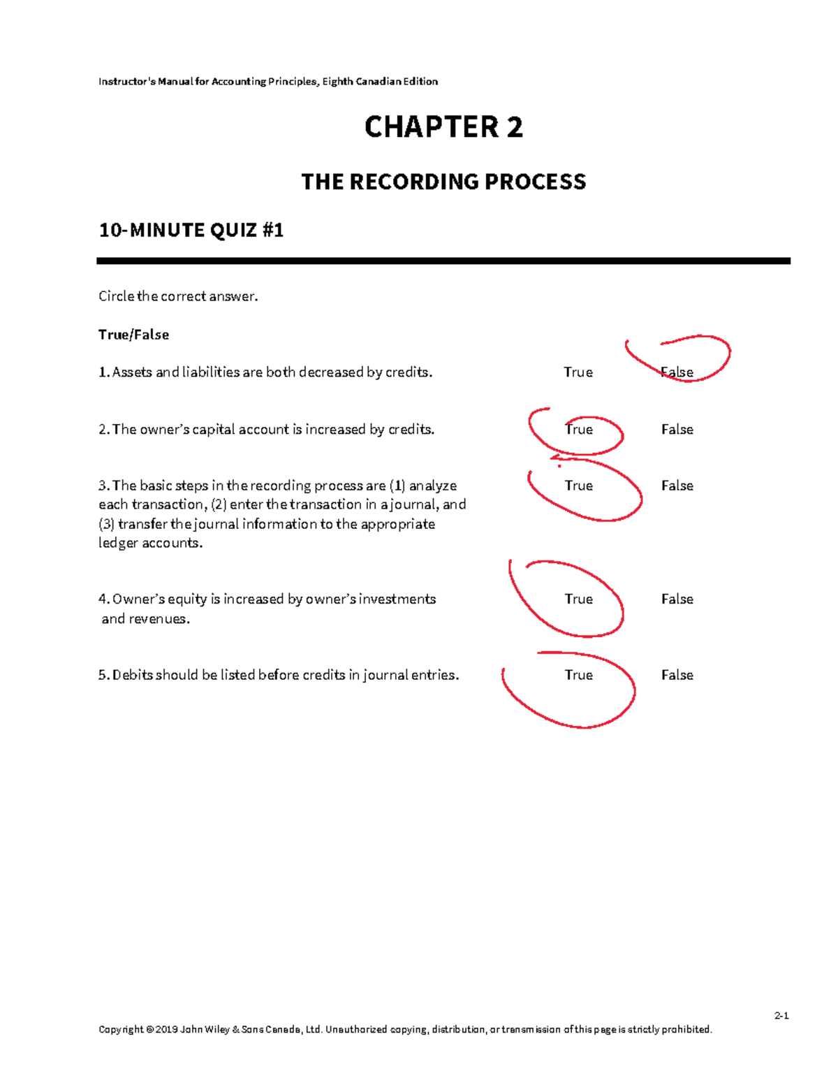 Chapter 2 Quiz and Answers - Instruc tor's M anual for Ac c ounting P ...