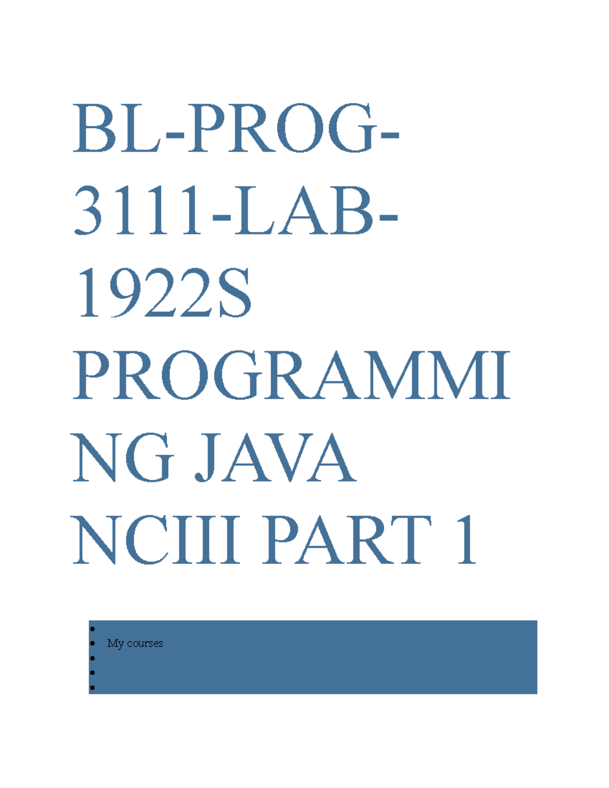 PROGRRAMING ANSWE WEEK 11-20 - BL-PROG- 3111-LAB- 1922S PROGRAMMI NG ...