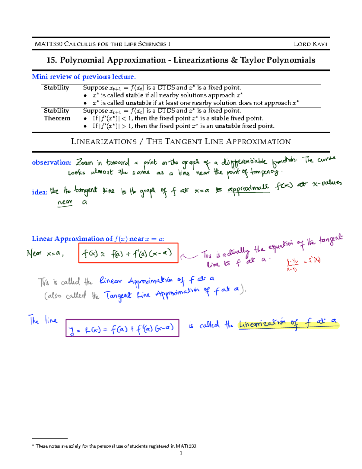 1330 202211 notes 15 filled - MAT1330 CALCULUS FOR THE LIFE SCIENCES I ...