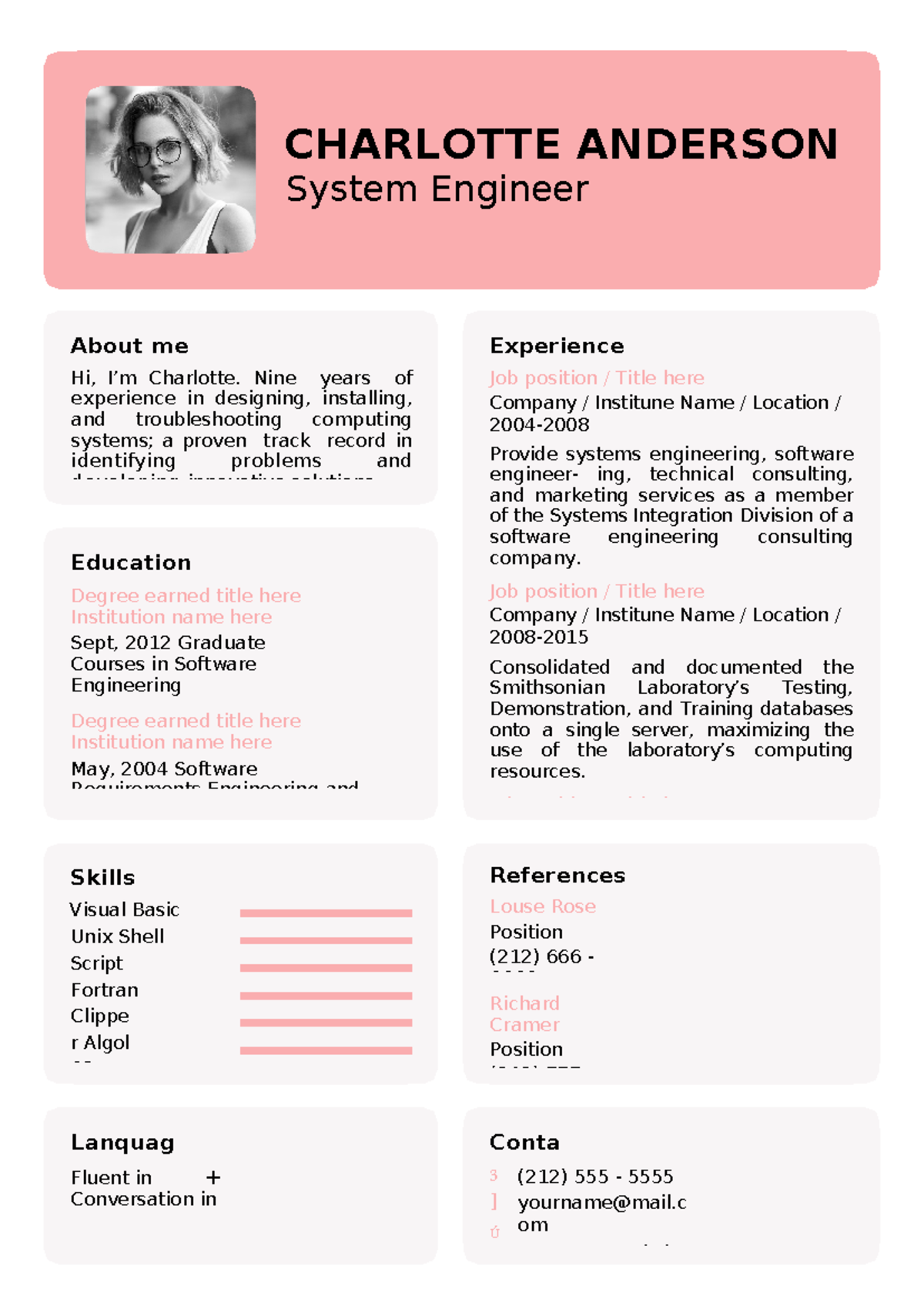 Word template 11 resume CHARLOTTE - Thumb 1200 1696 