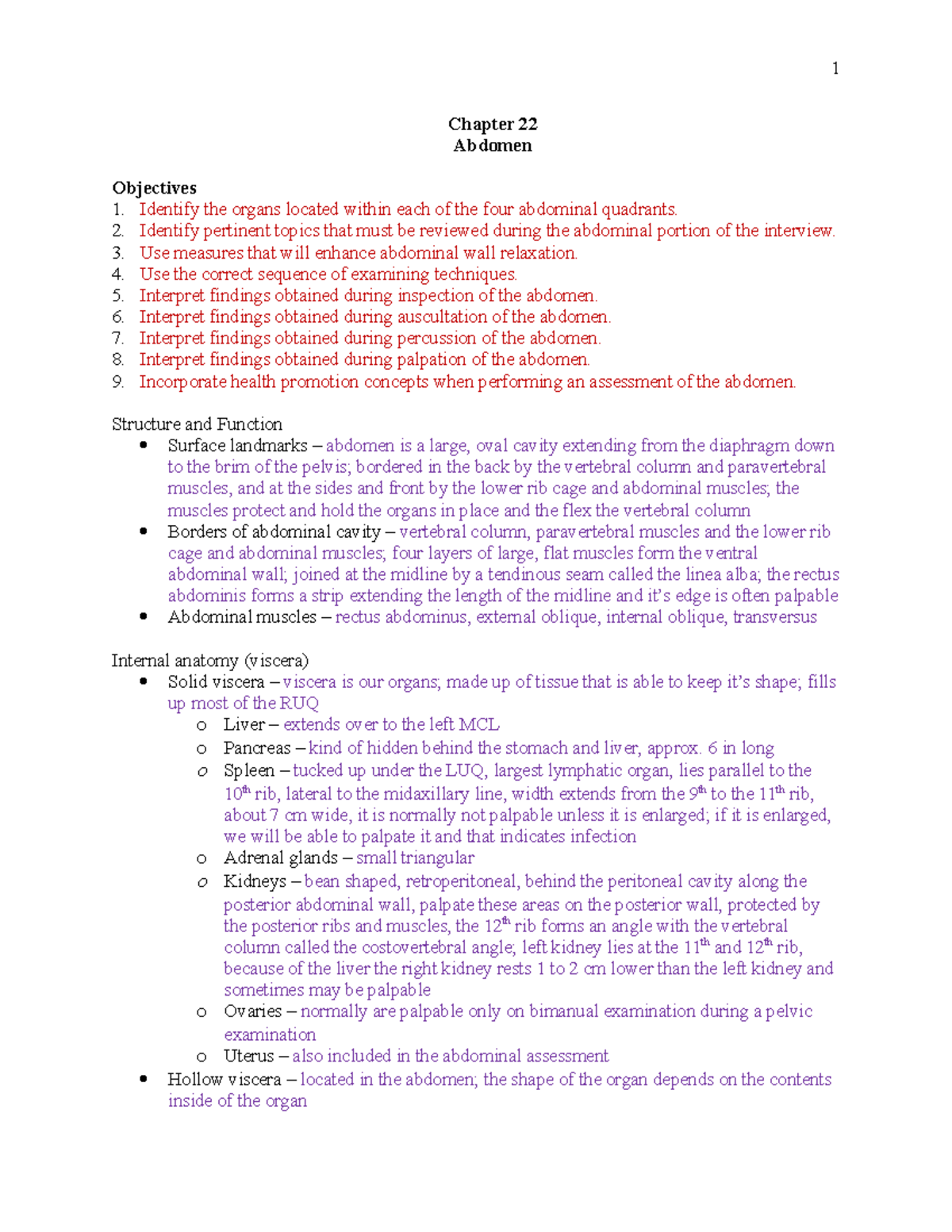 Chapter 22 Abdomen Outline - Chapter 22 Abdomen Objectives Identify the ...