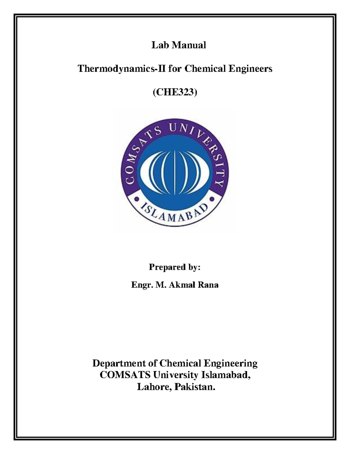 Thermodynamics Lab Manual for students FA18 Lab Manual ThermodynamicsII for Chemical
