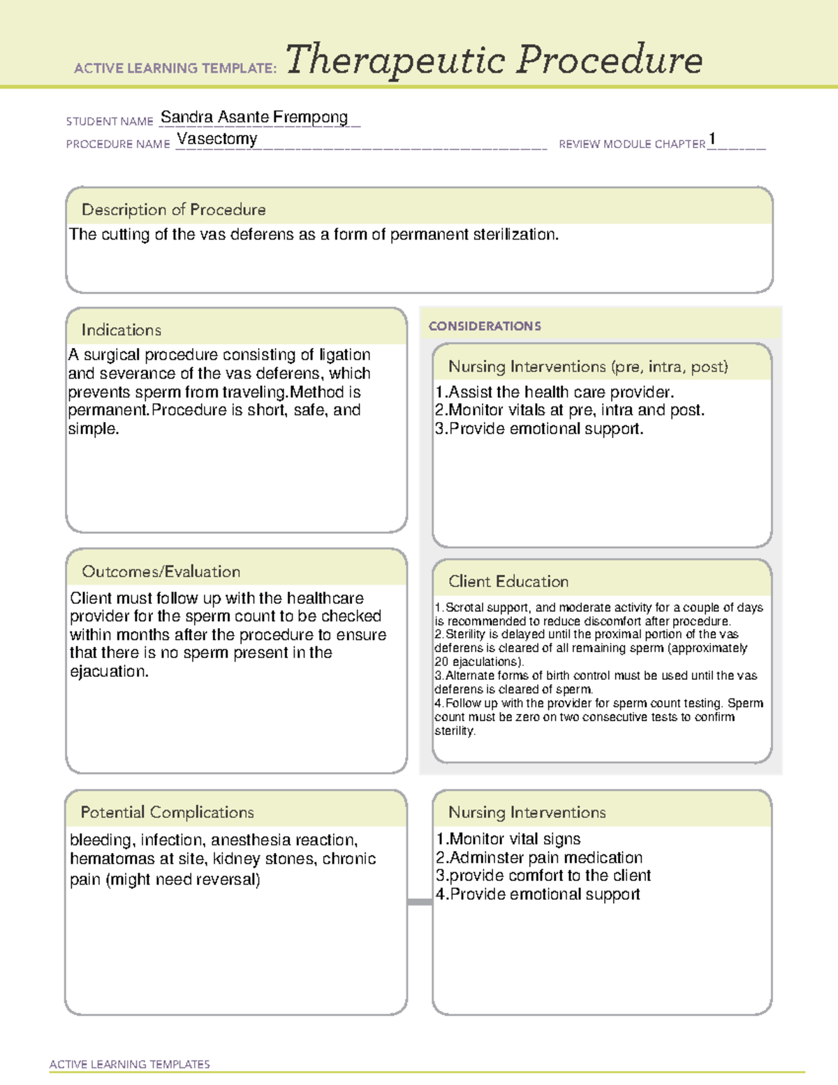 Vasectomy(maternity) - NUR 223 - ACTIVE LEARNING TEMPLATES Therapeutic ...