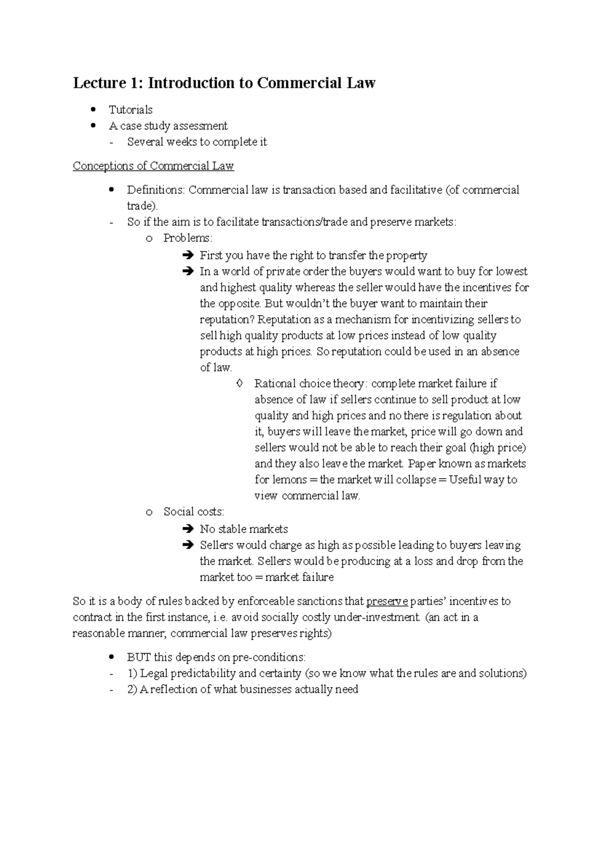 Commercial Law week 1 - Week 1 lecture notes - Lecture 1: Introduction ...