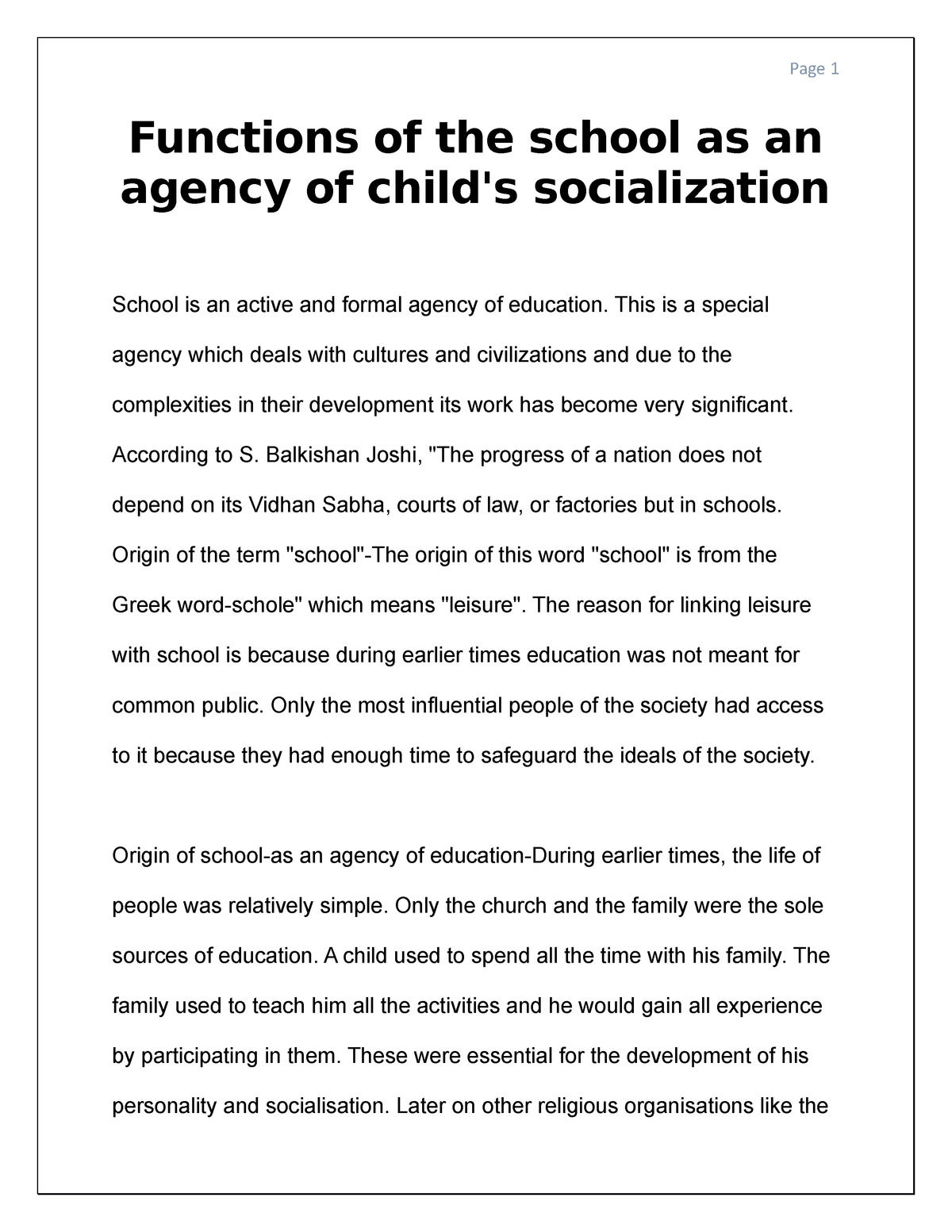 school as an agent of socialization