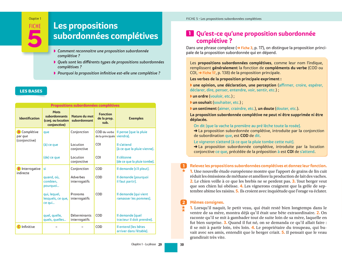 Les Propositions Subordonnées Complétives - ####### Chapitre 1 - La ...