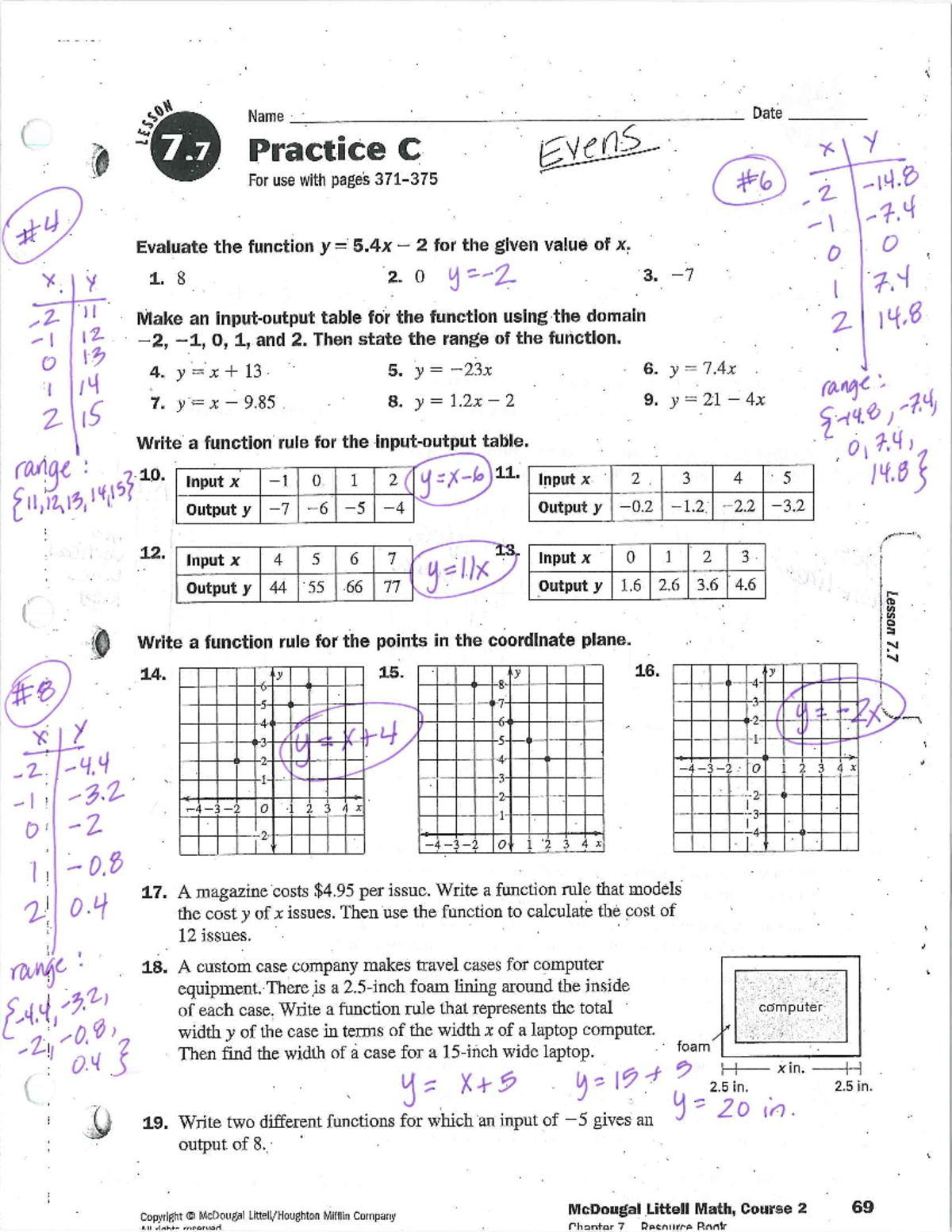 Practive 7.7C Key - Practice - Pre-Algbra - Studocu