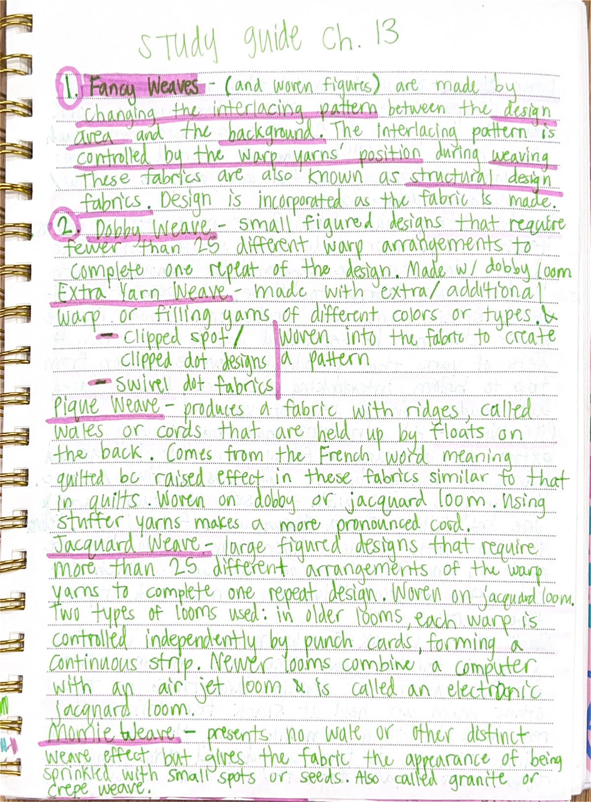 Study Guide CH 13 - Dr. Reddy - STudy guide Ch. 13 1. Fancy Weaves (and ...