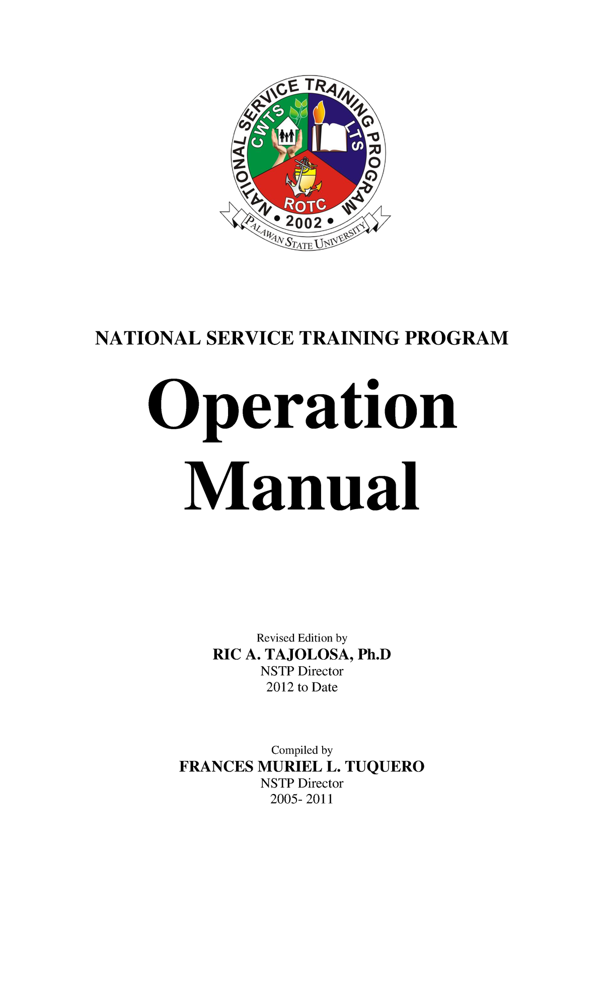 Nstp Manual National Service Training Program Operation Manual Revised Edition By Ric A 8093