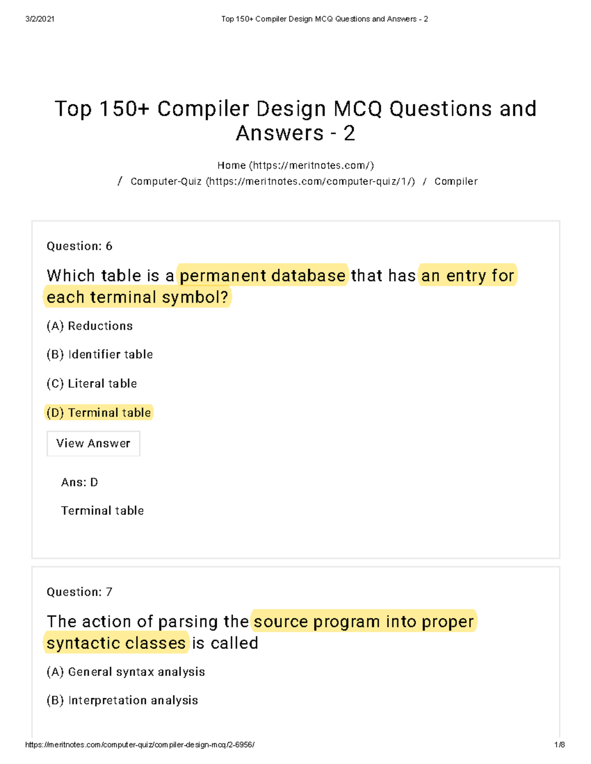 top-150-compiler-design-mcq-questions-and-answers-2-studocu