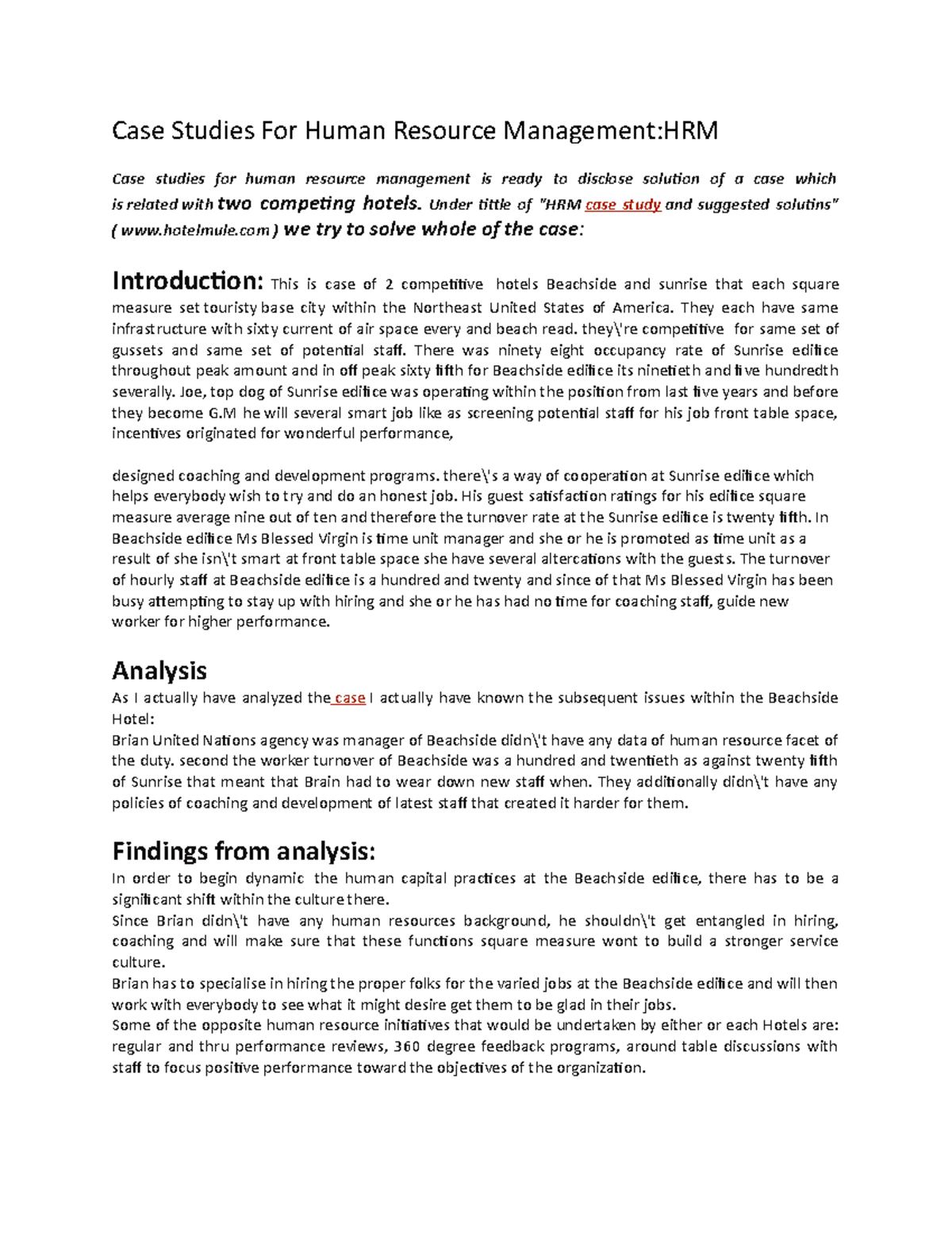 case study human resource management