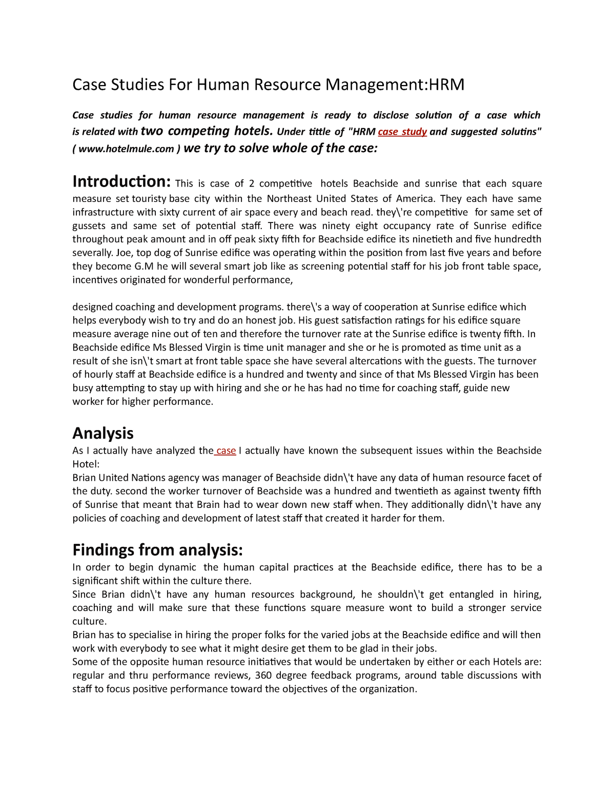 Human Resources Case Study Examples Business Case Study Examples Dadane