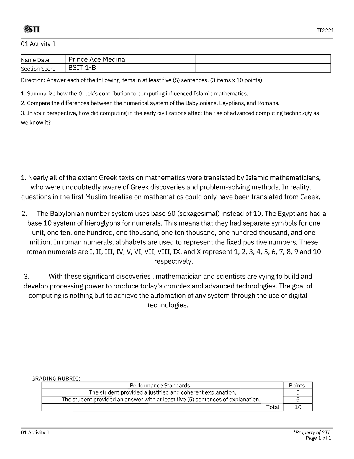 01 Activity 1 - none - 01 Activity 1 IT Page 1 of 1 The student ...