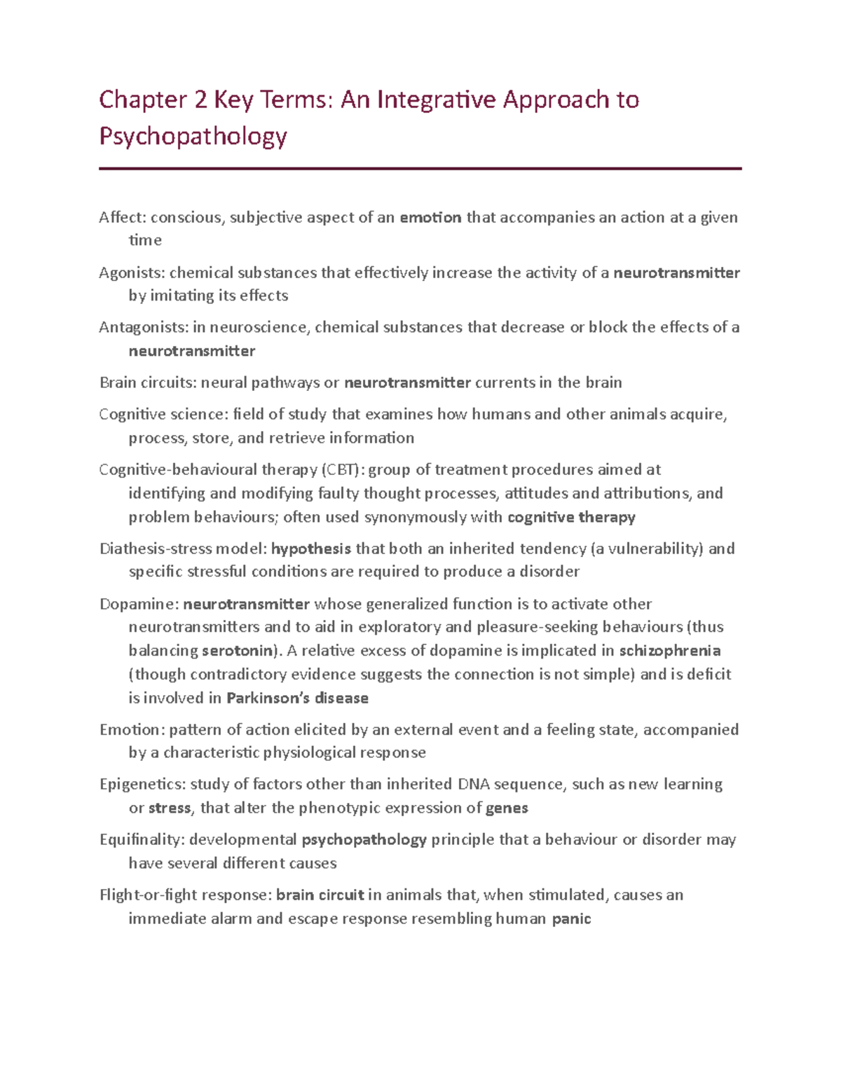 Ch 2 key terms psyc2020 - Lecture notes 5-8 - Chapter 2 Key Terms: An ...