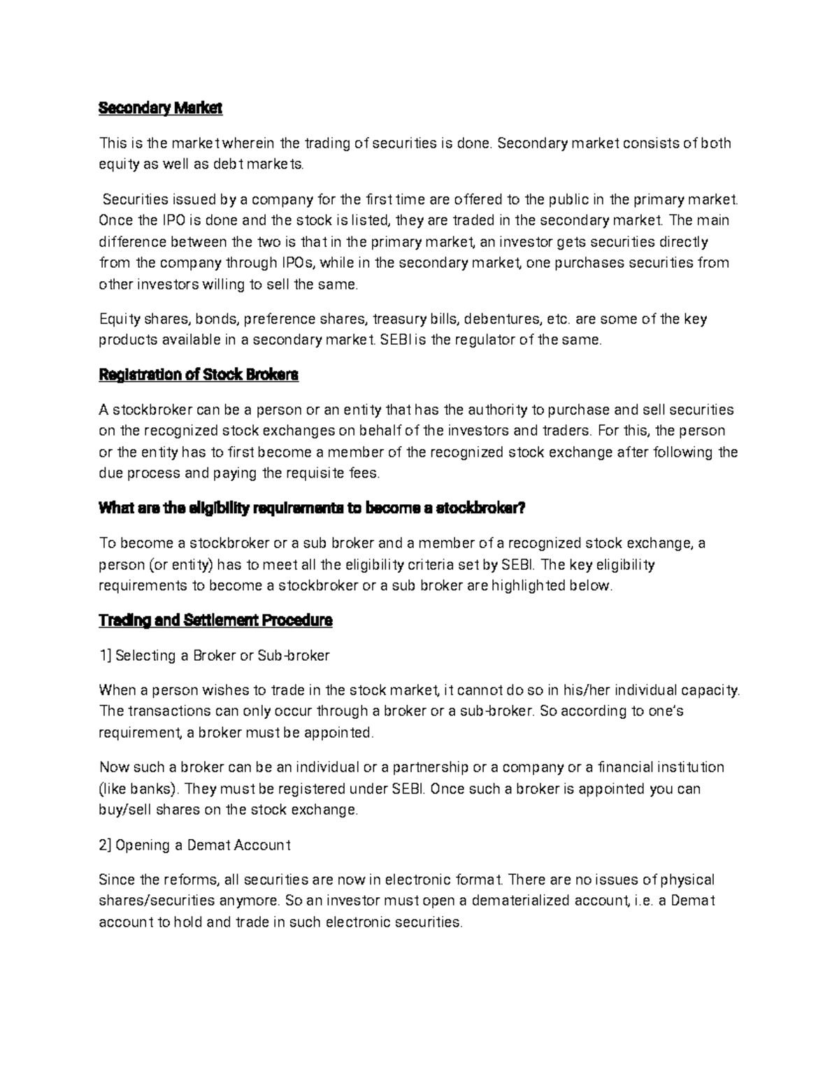 Secondary Market Secondary Market This Is The Market Wherein The