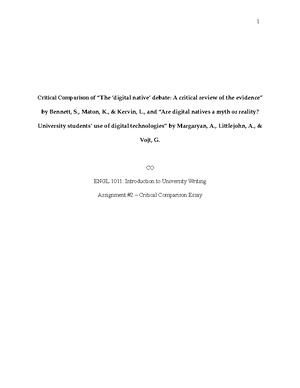 ENGL1101 Critical Comparison Essay - ENGL 1101 - TRU - Studocu