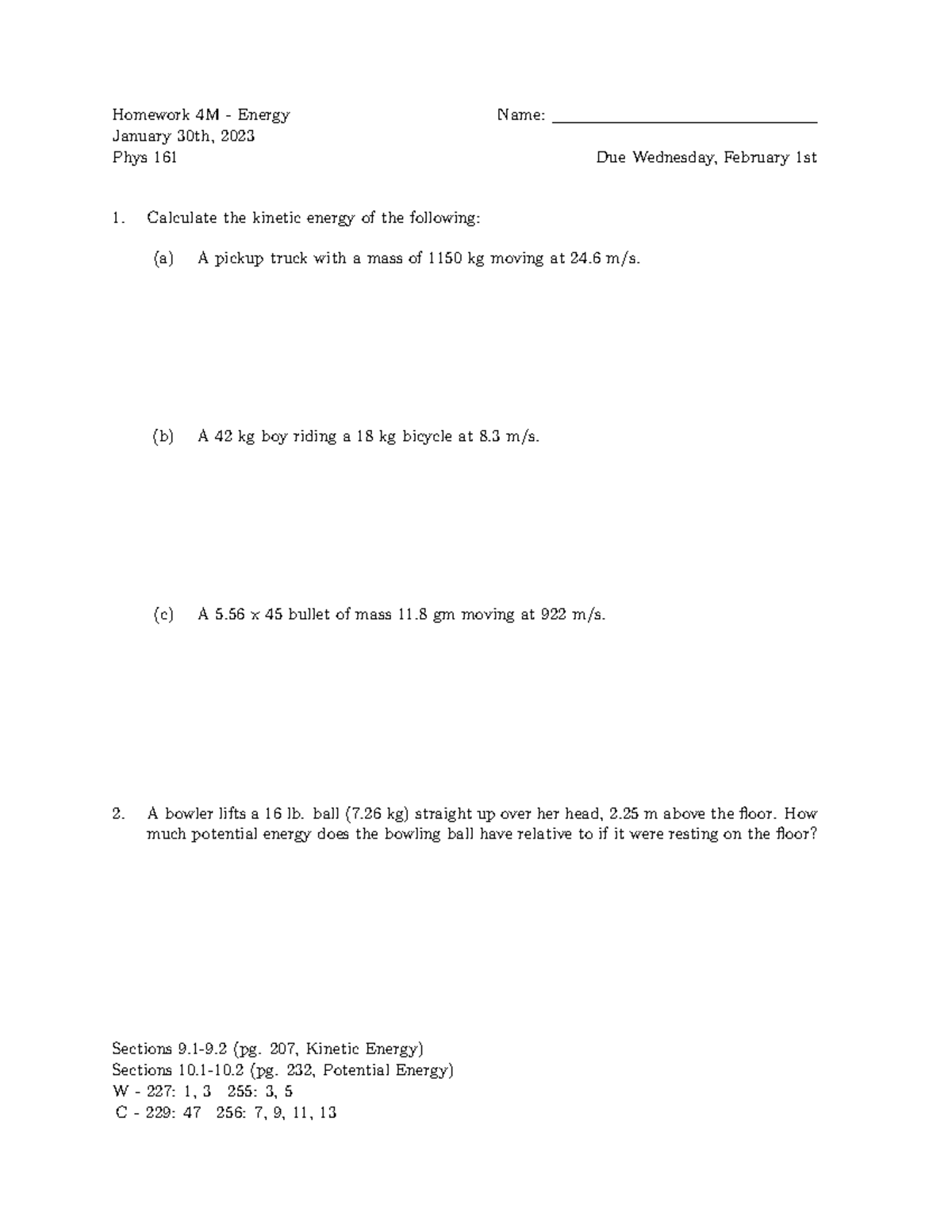 CM-4M R02-01 - KE And PE Energy - Homework 4M - Energy Name: January ...