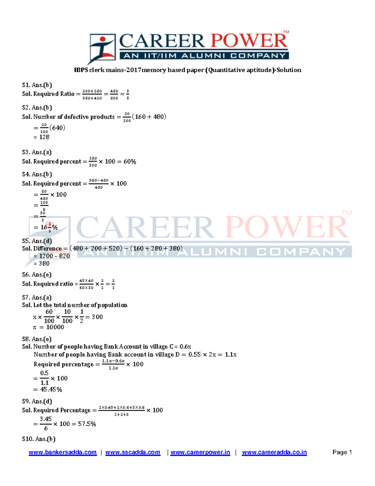 IBPS clerk mains 2017 memory based paper Quantitative aptitude Solution ...