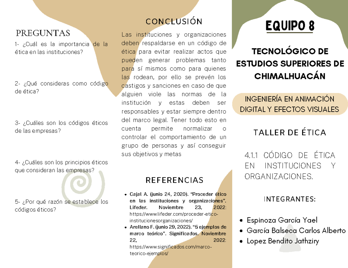 4.1.1 Codigo de etica en instituciones y organizaciones - EQUIPO 8
