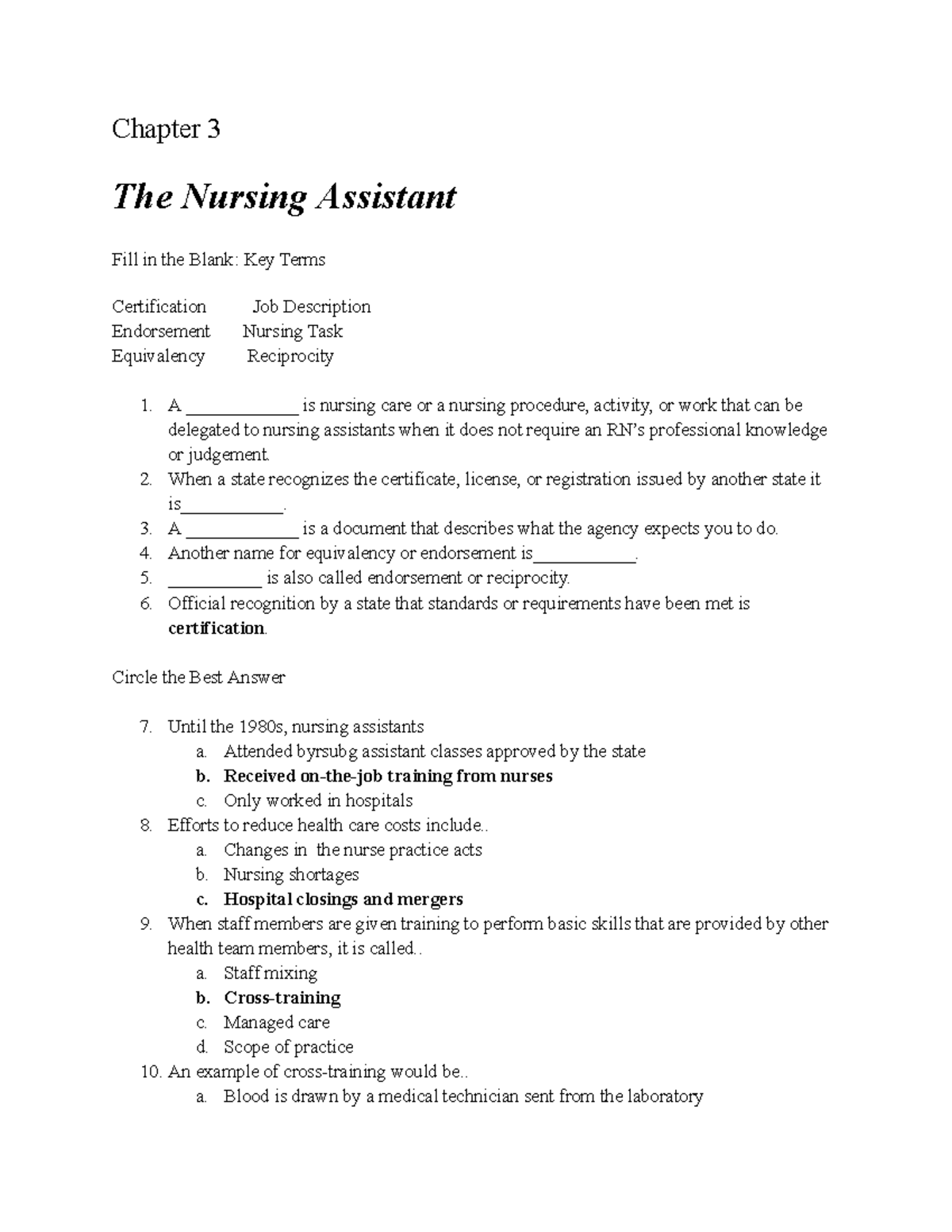 Chapter 3 The Nursing Assistant Chapter 3 The Nursing Assistant