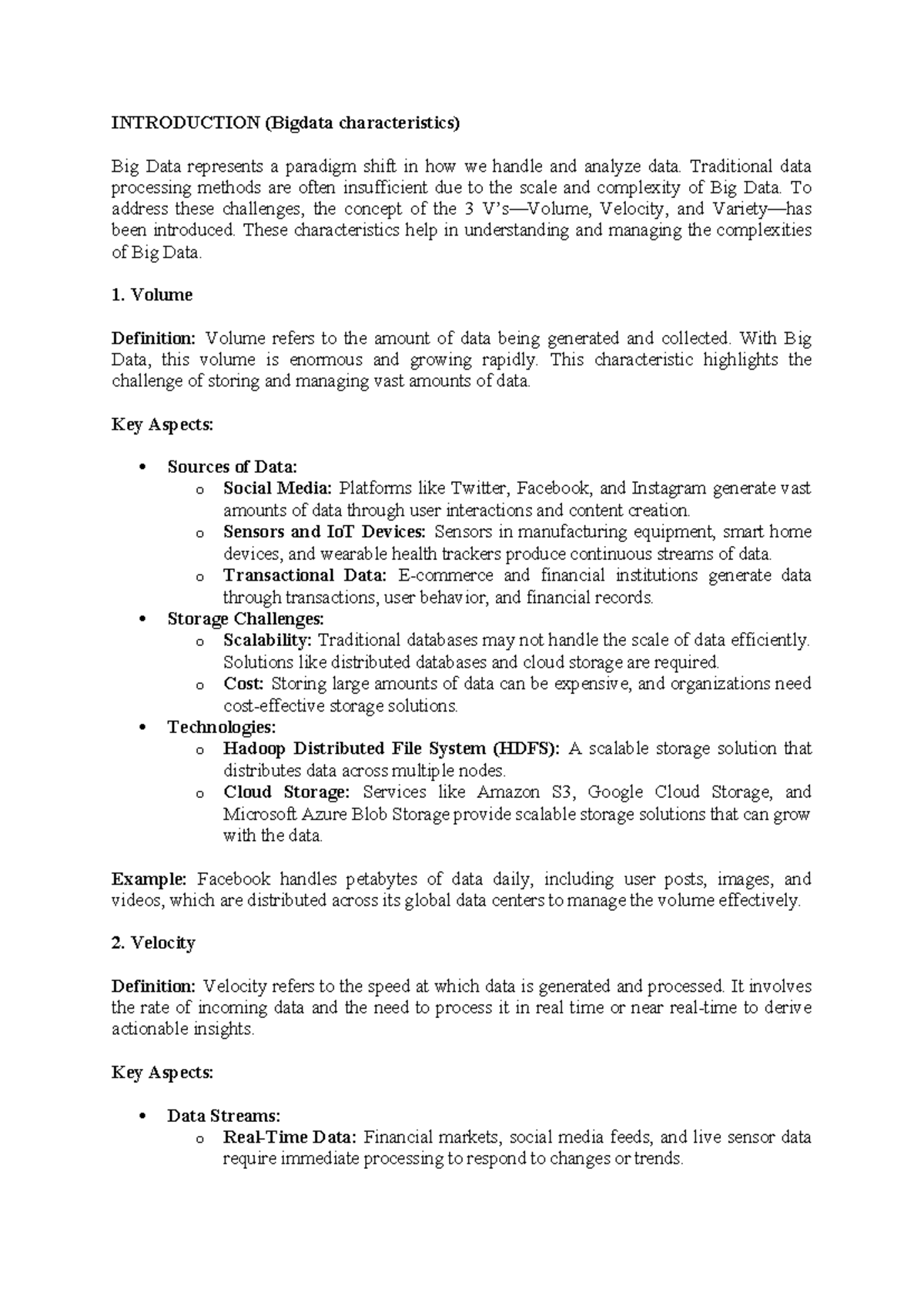 UNIT I notes - INTRODUCTION (Bigdata characteristics) Big Data ...