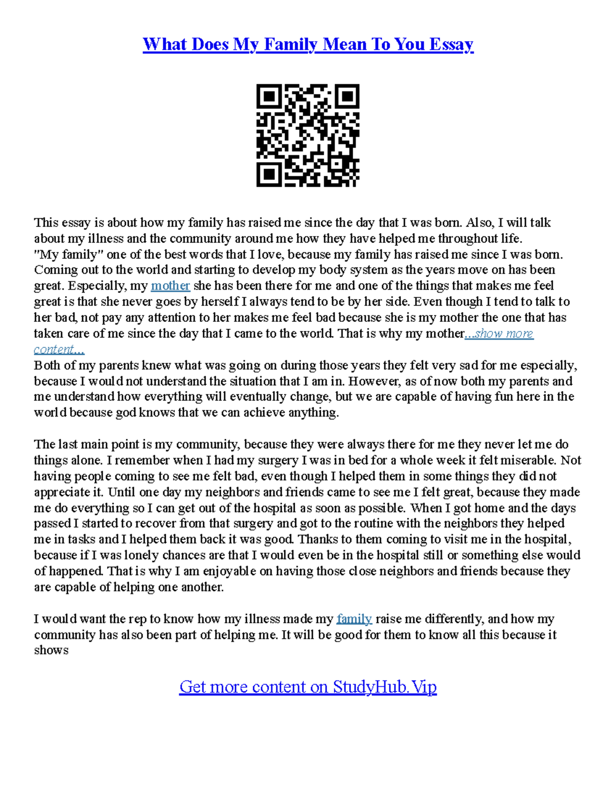 Essay My Mother What Does My Family Mean To You Essay This essay is