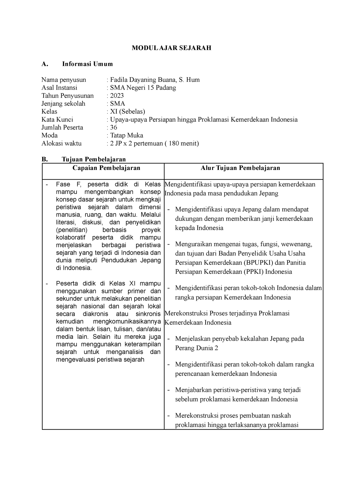 Modul AJAR Sejarah Kelas XI. Upaya-upaya Persiapan Hingga Proklamasi ...