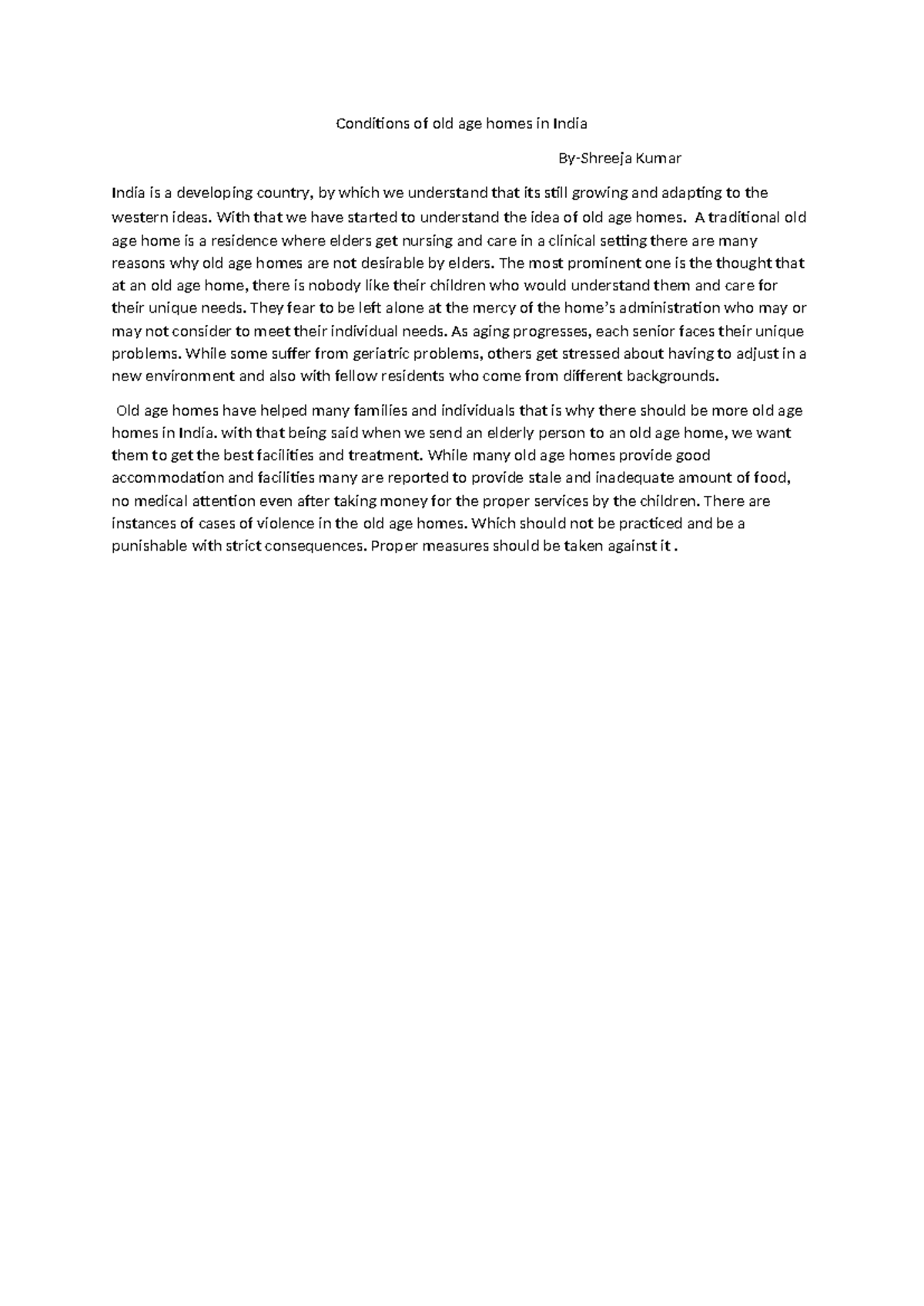 Conditions of old age homes in India - Conditions of old age homes in ...