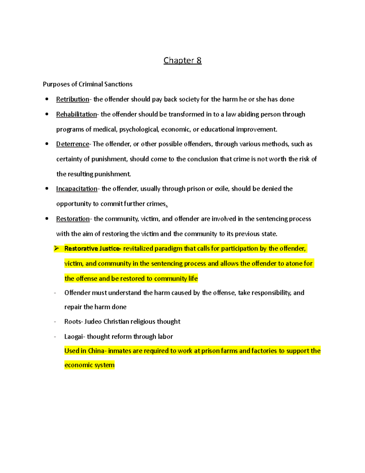 Chapter 8 - Chapter 8 Purposes of Criminal Sanctions Retribution - the ...