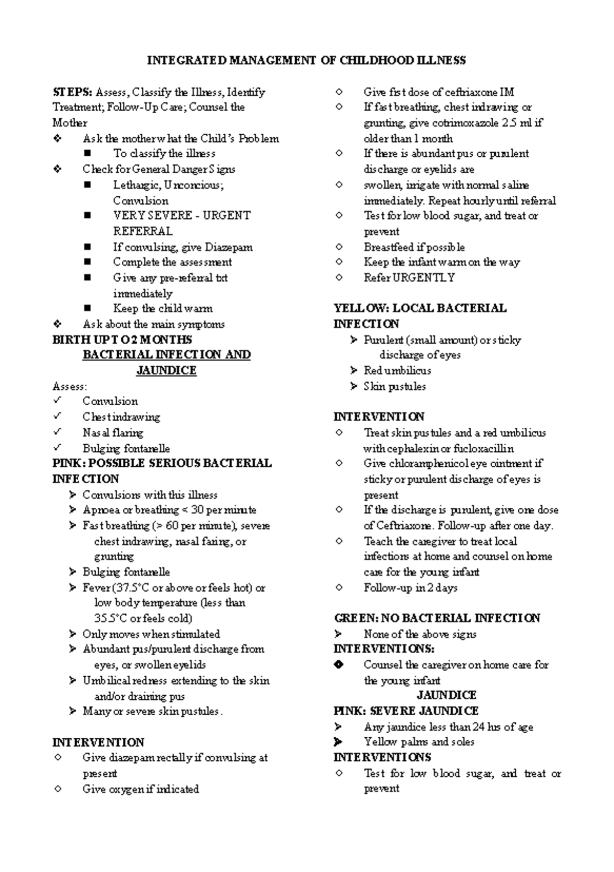 Integrated Management of Childhood Illness - INTEGRATED MANAGEMENT OF ...