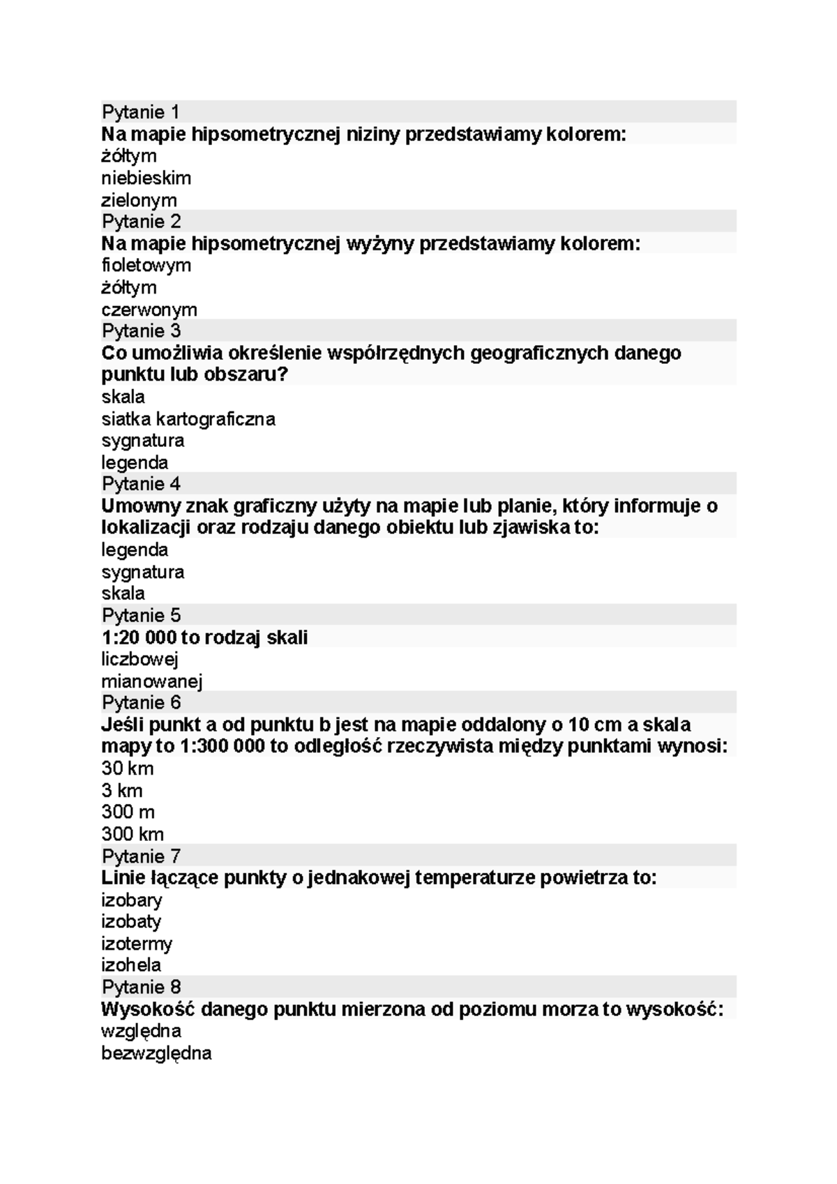 Geograifa klasa 5 mapa polski sprawdzian - Pytanie 1 Na mapie