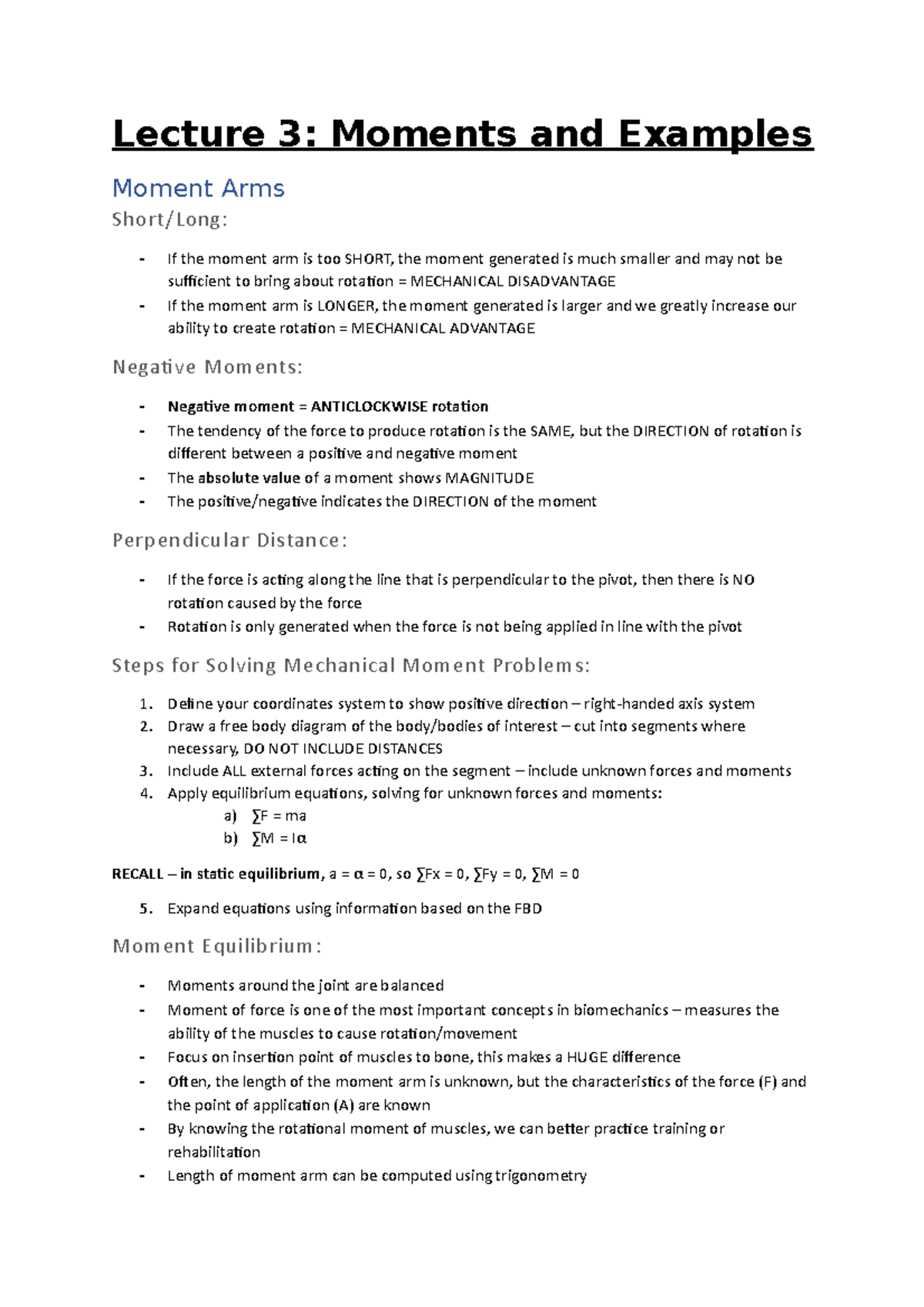 Lecture 3; Moments and Examples - Lecture 3: Moments and Examples ...