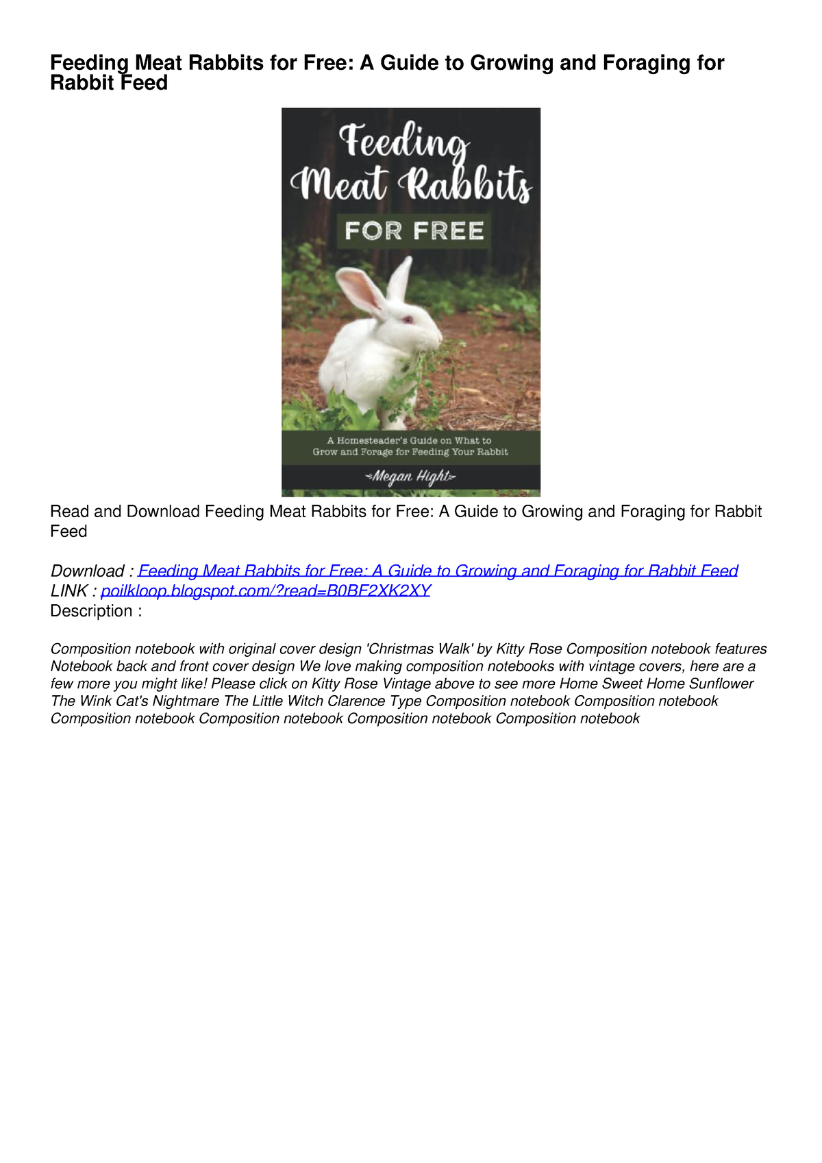 PDF Download Feeding Meat Rabbits for Free: A Guide to Growing and