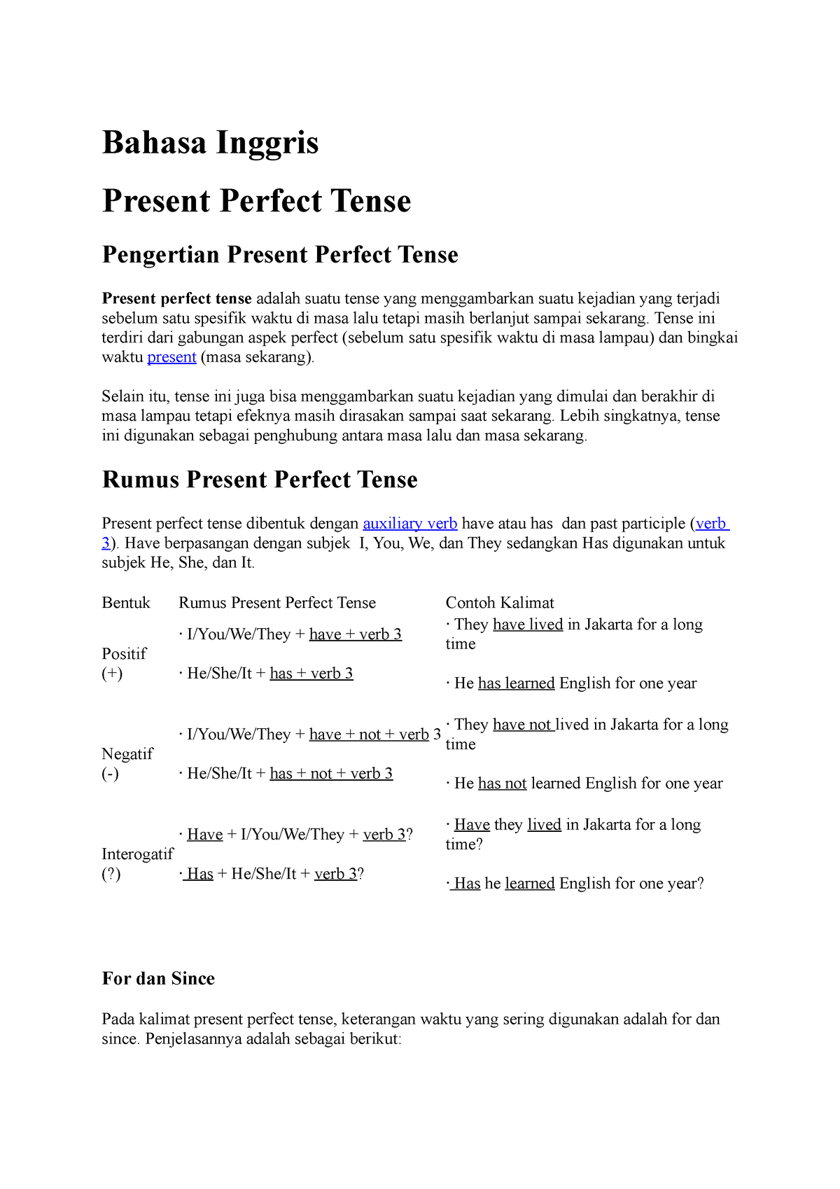 Basic English Structure - Present Perfect Tense - Bahasa Inggris ...