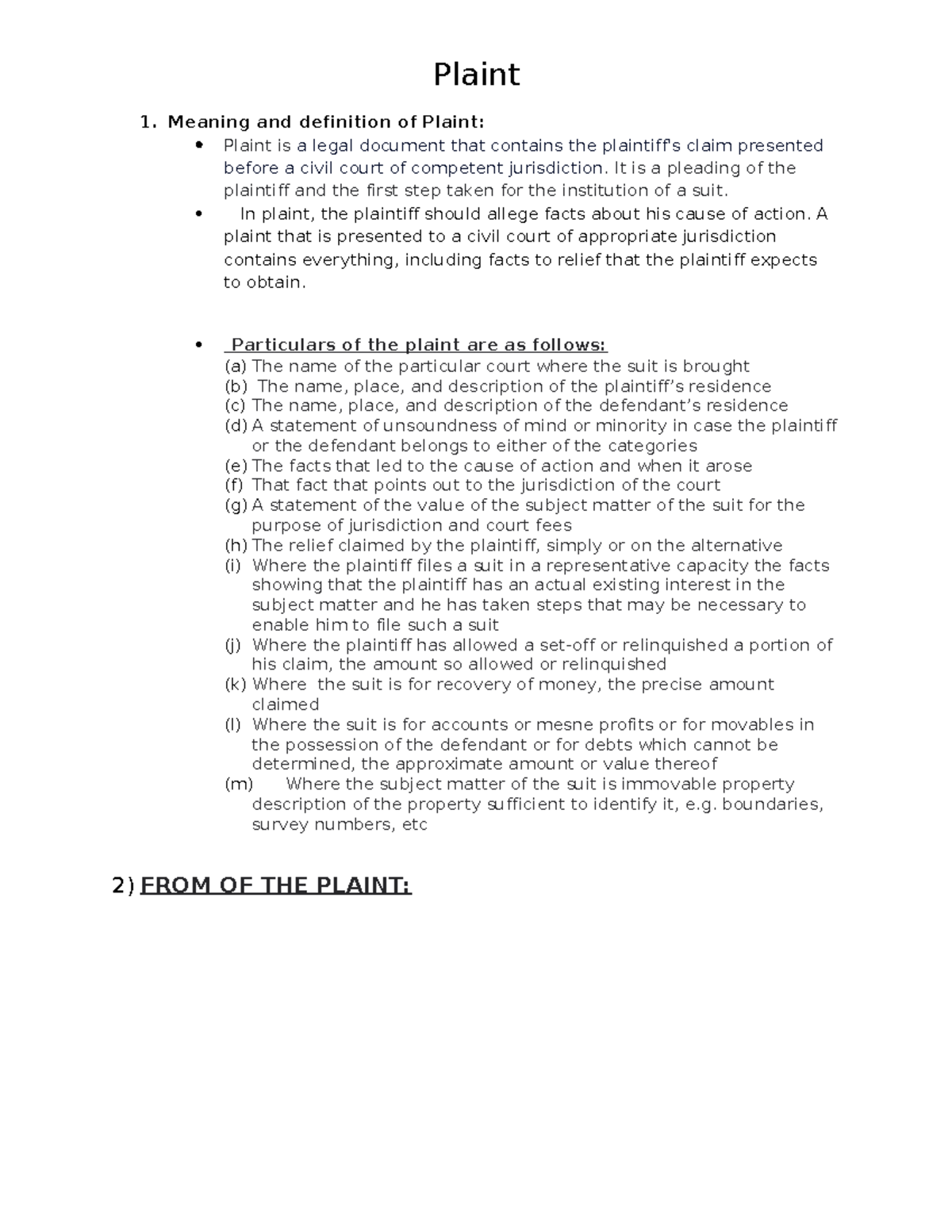 Plaint LLb Assignments Plaint Meaning and definition of Plaint Plaint is a legal document