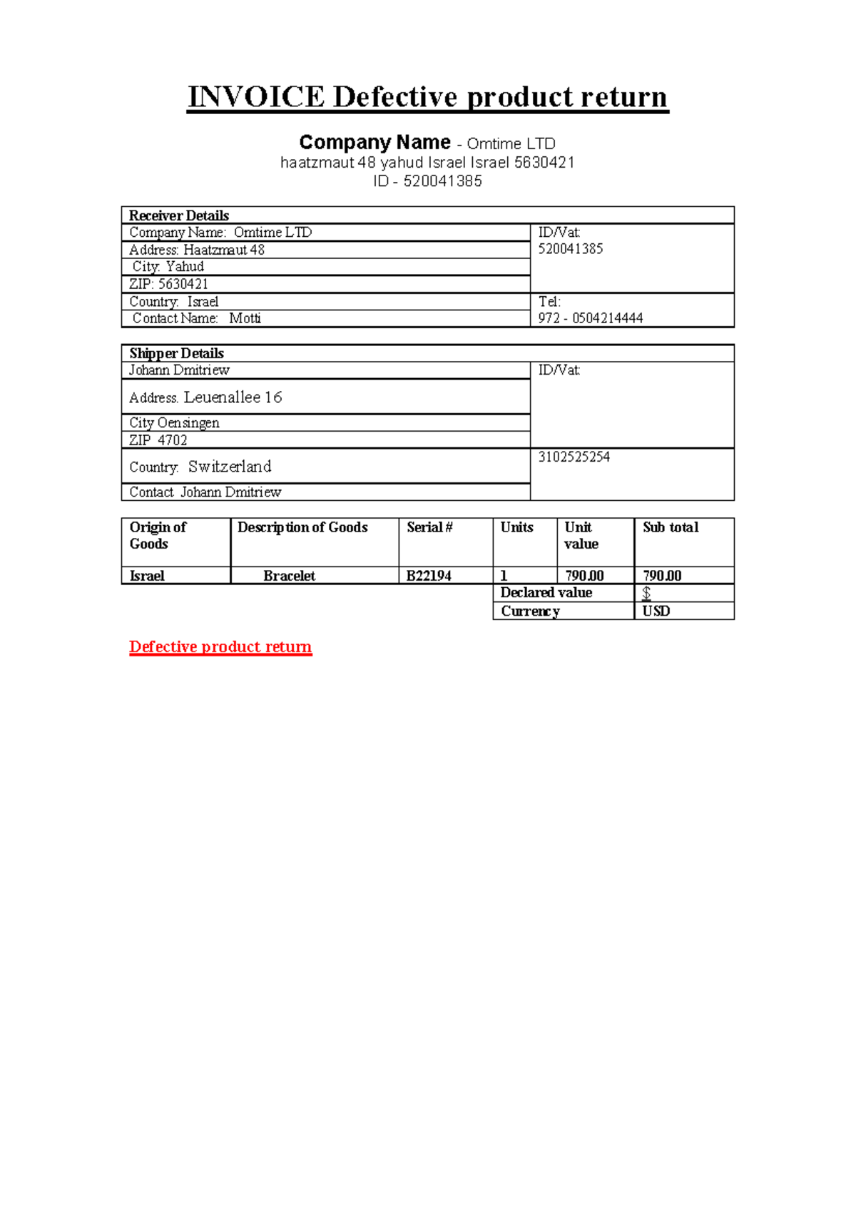 שששגגגגגגגגגגגגגגגגגגגגגגגגגגגגג - INVOICE Defective product return ...