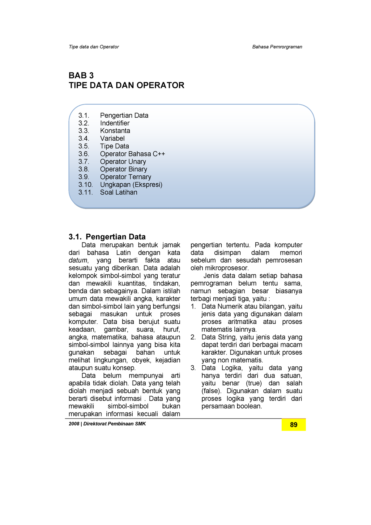 Bab 3 Pemrograman Komputer - Tipe Data Dan Operator Bahasa Pemrorgraman ...