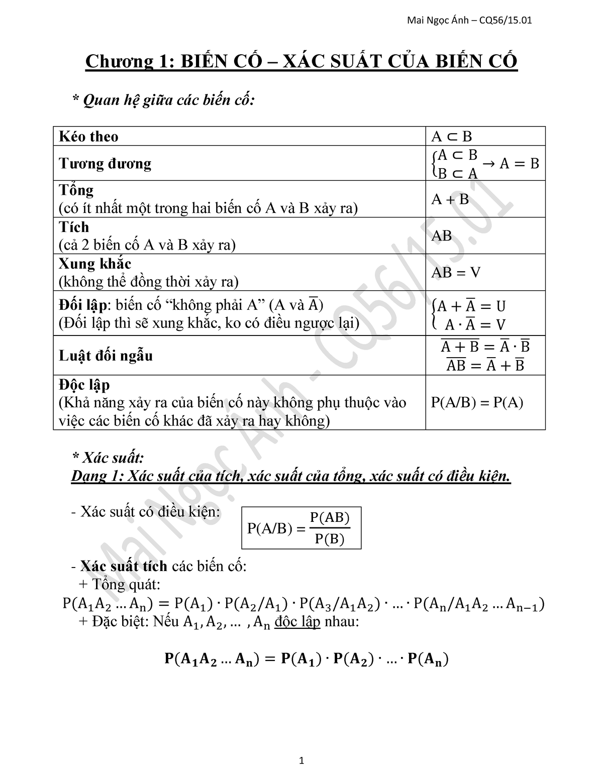 Công Thức - Abc - Chương 1 C – C C C H A B ương đương { Ng A + B H AB ...