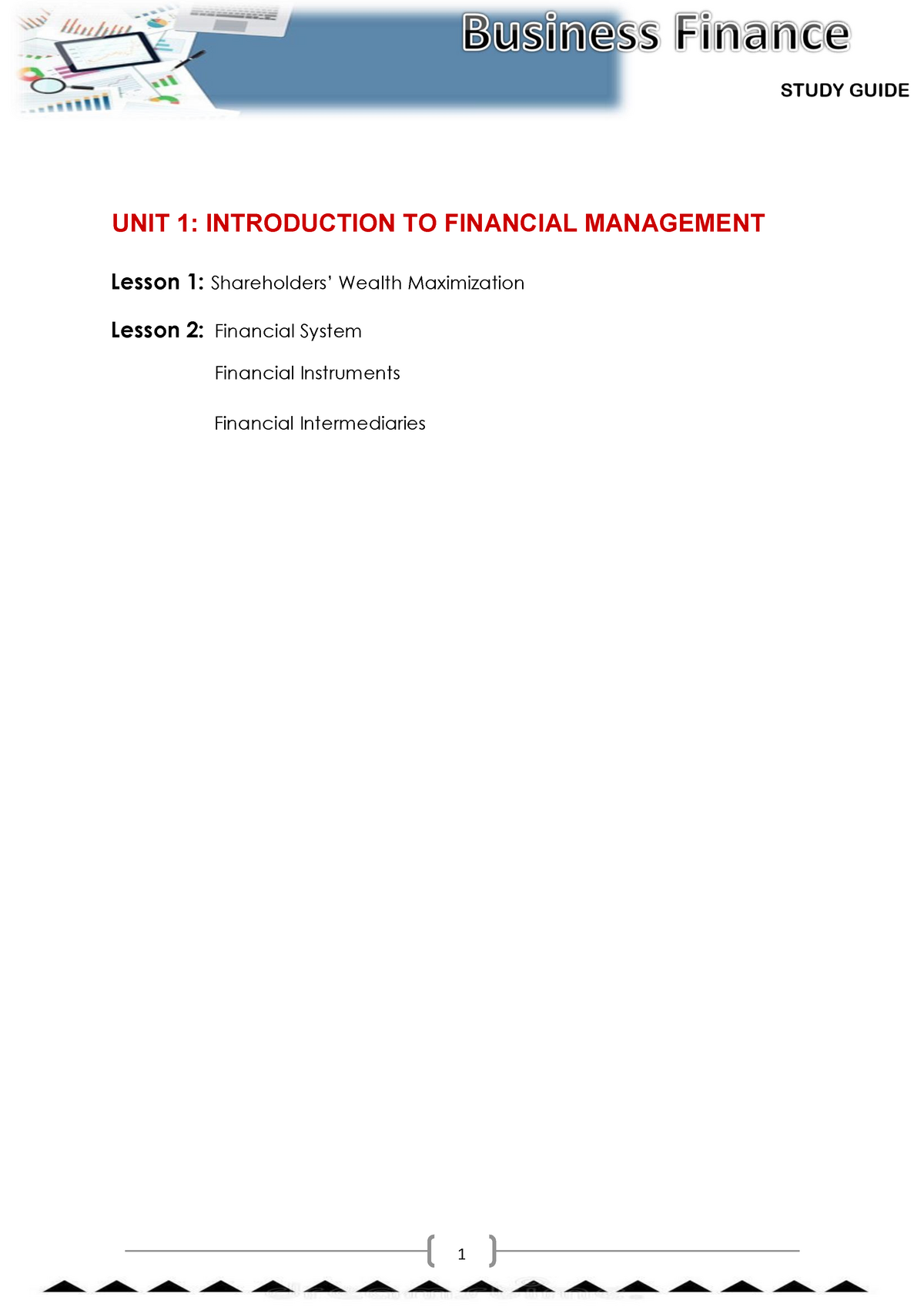 Chapter 1 Lesson 1 Business Finance - UNIT 1: INTRODUCTION TO FINANCIAL ...