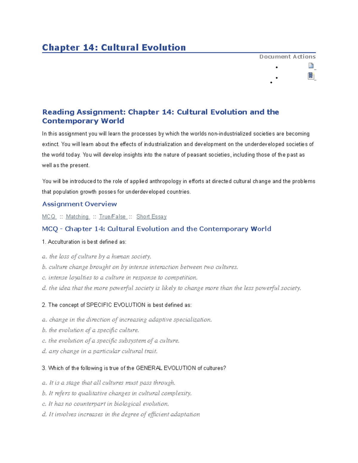 Chapter 14 - Lecture notes 14 - Chapter 14: Cultural Evolution Document ...