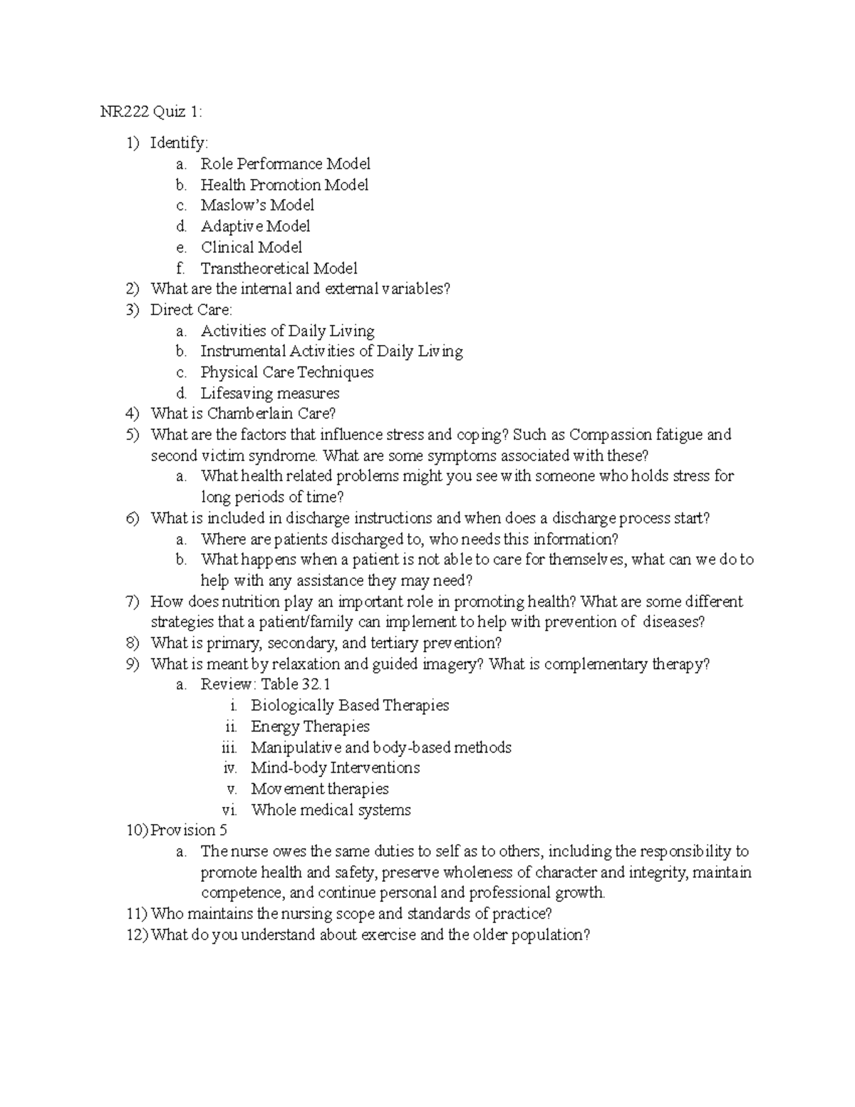 NR222 Quiz 1-Content Review - NR222 Quiz 1: Identify: A. Role ...