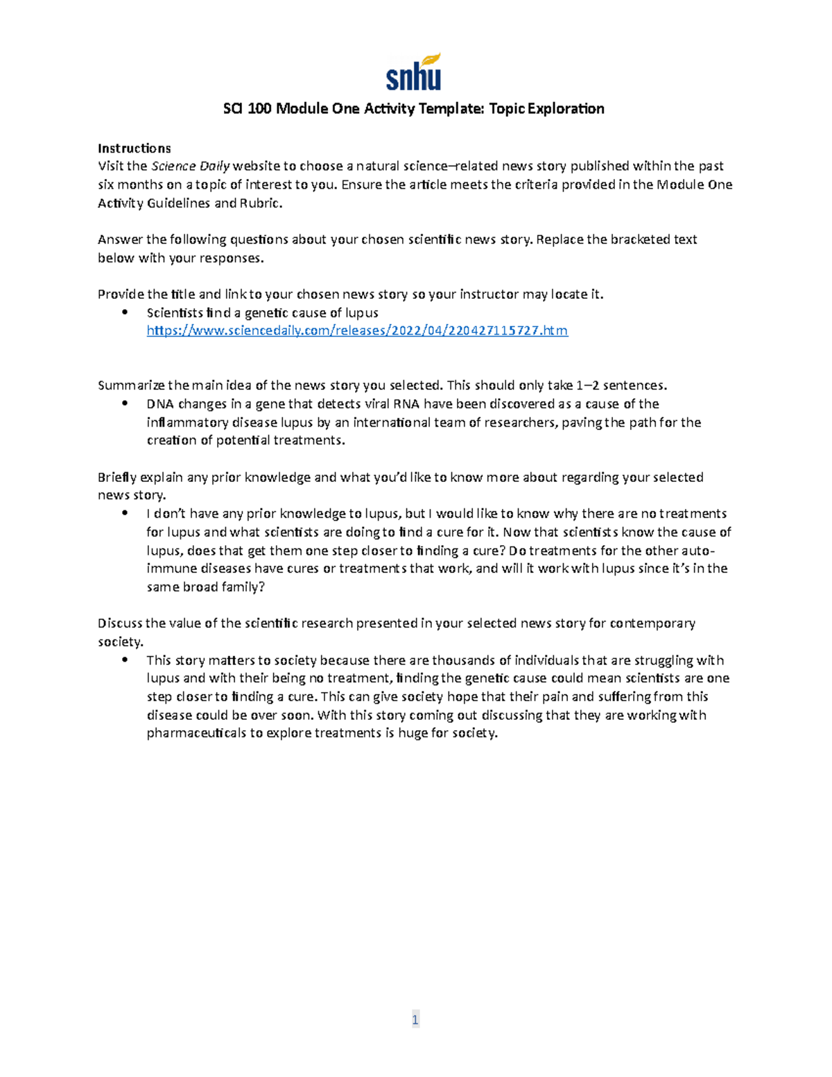 Topic Exploration - SCI 100 Module One Activity Template: Topic ...