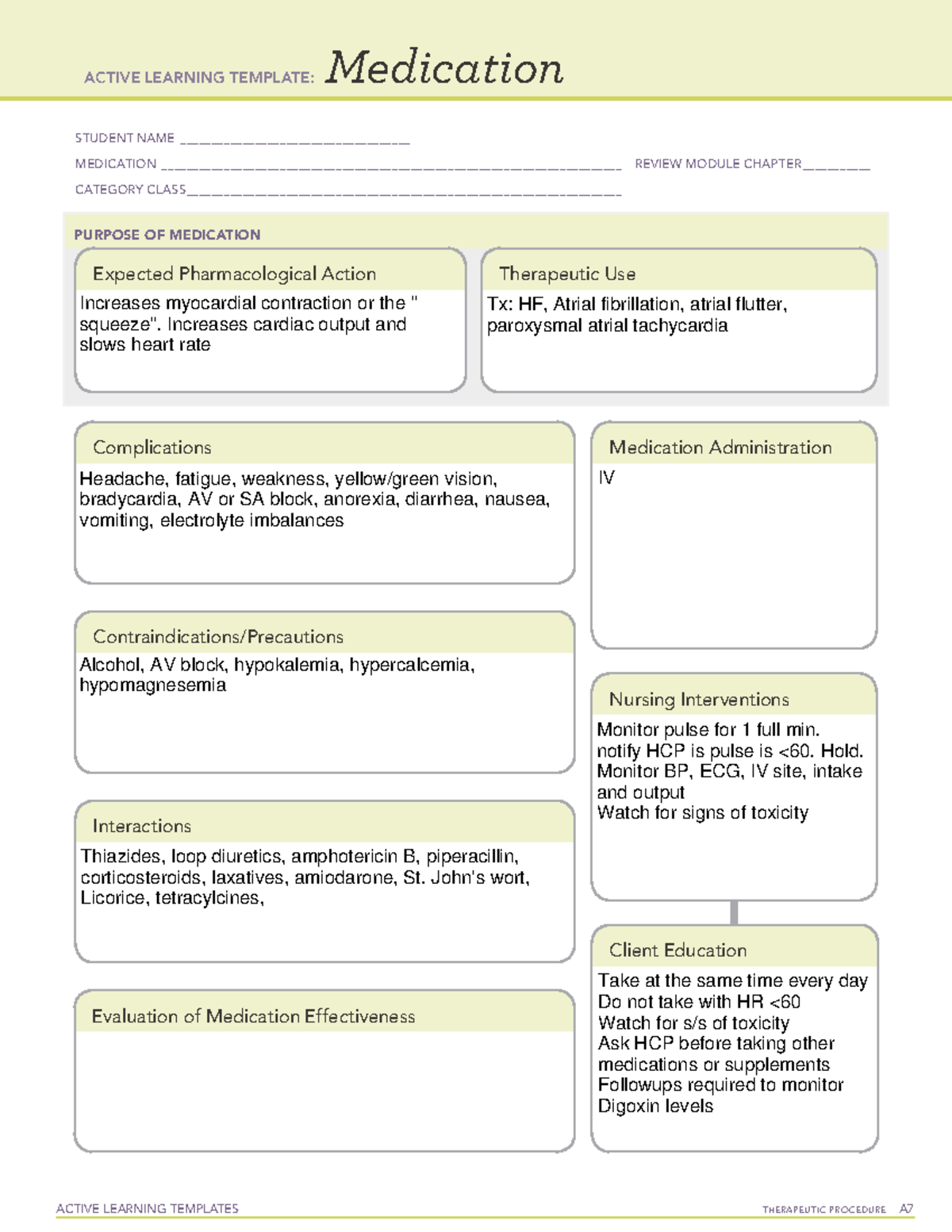 Digoxin - Template - ACTIVE LEARNING TEMPLATES TherapeuTic procedure A ...