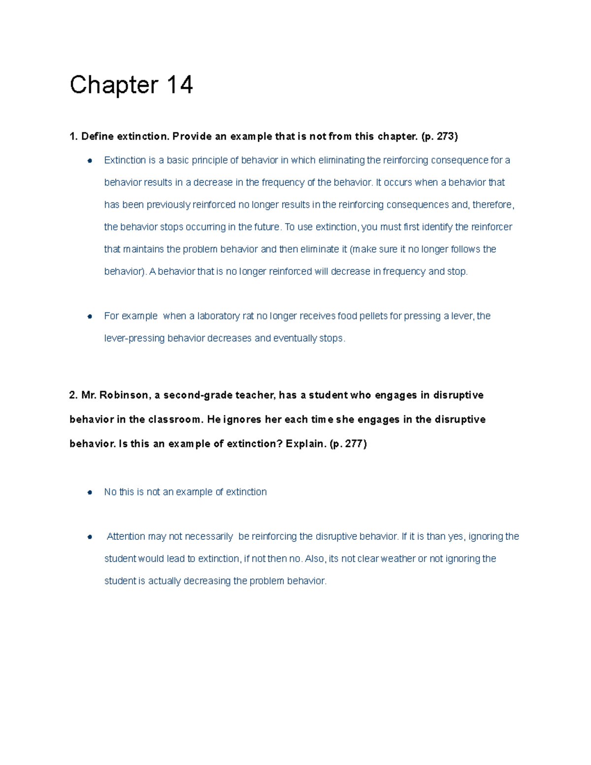 Chapter 14 practice test - Chapter 14 Define extinction. Provide an ...