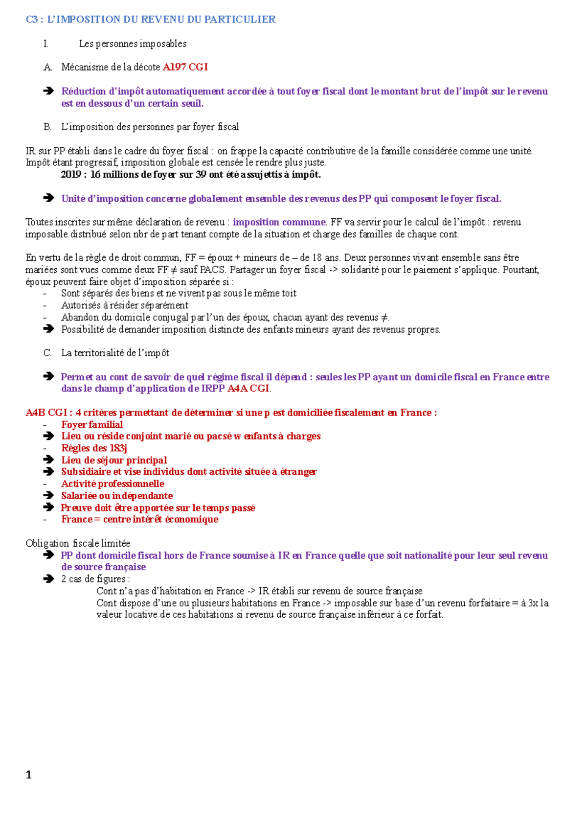 C3 DROIT FISCAL - C3 : L’IMPOSITION DU REVENU DU PARTICULIER I. Les ...
